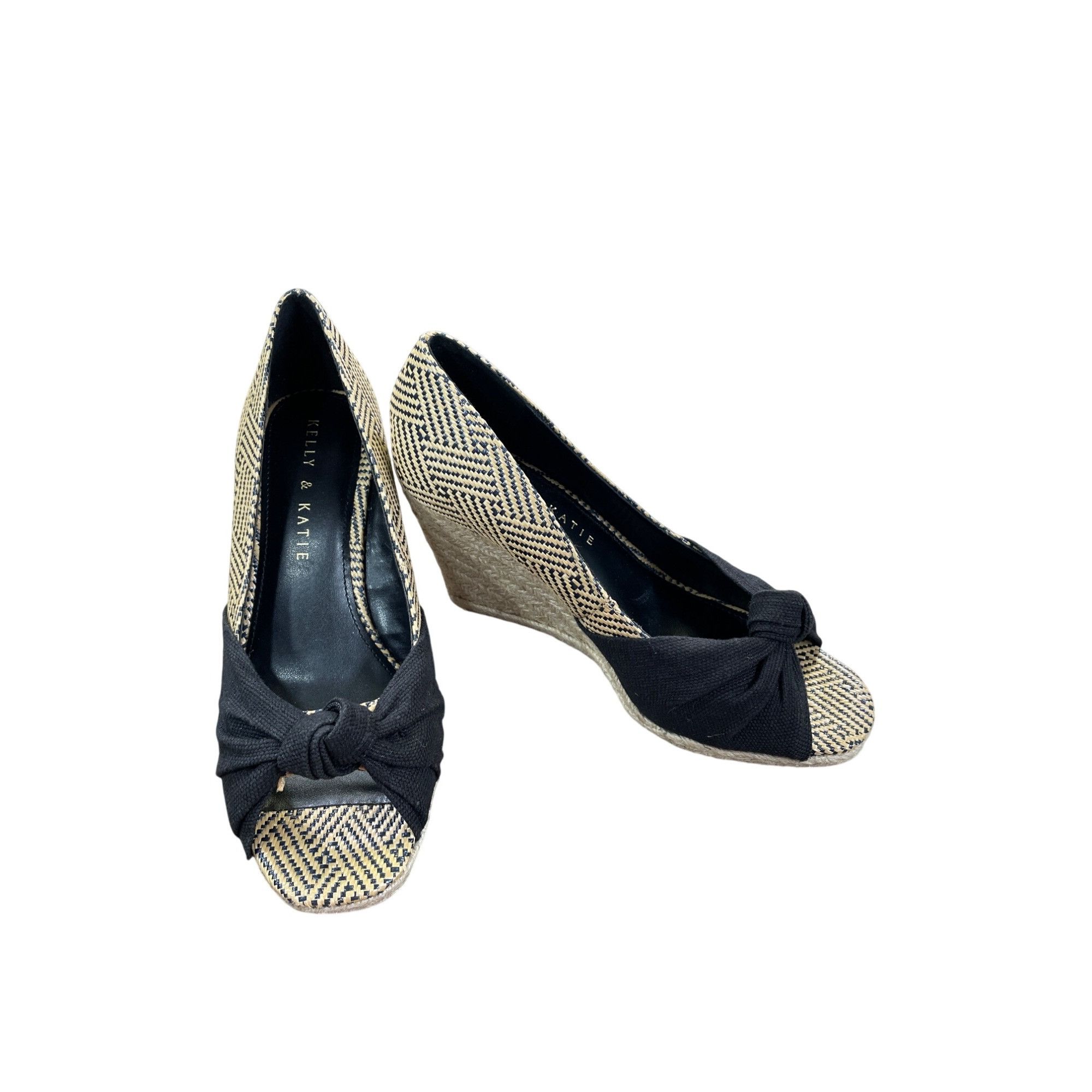 Other Kelly & Katie Black Beige brown PeepToe Wedge Heels Size 6M Size US 6 / IT 36 - 1 Thumbnail