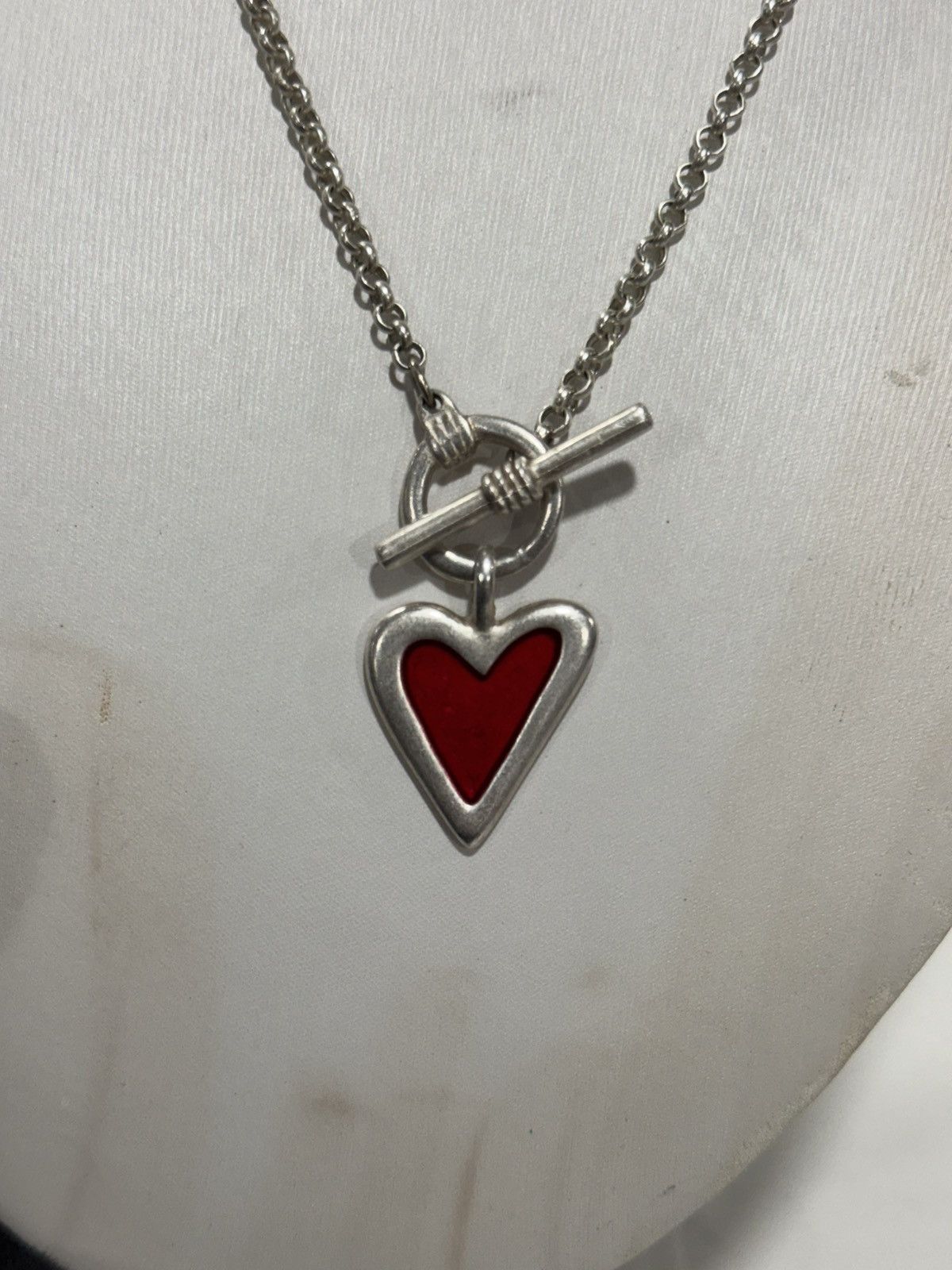 Sterling Silver Jackie Spector Sterling Silver Red Enamel Heart Necklace Size ONE SIZE - 4 Thumbnail