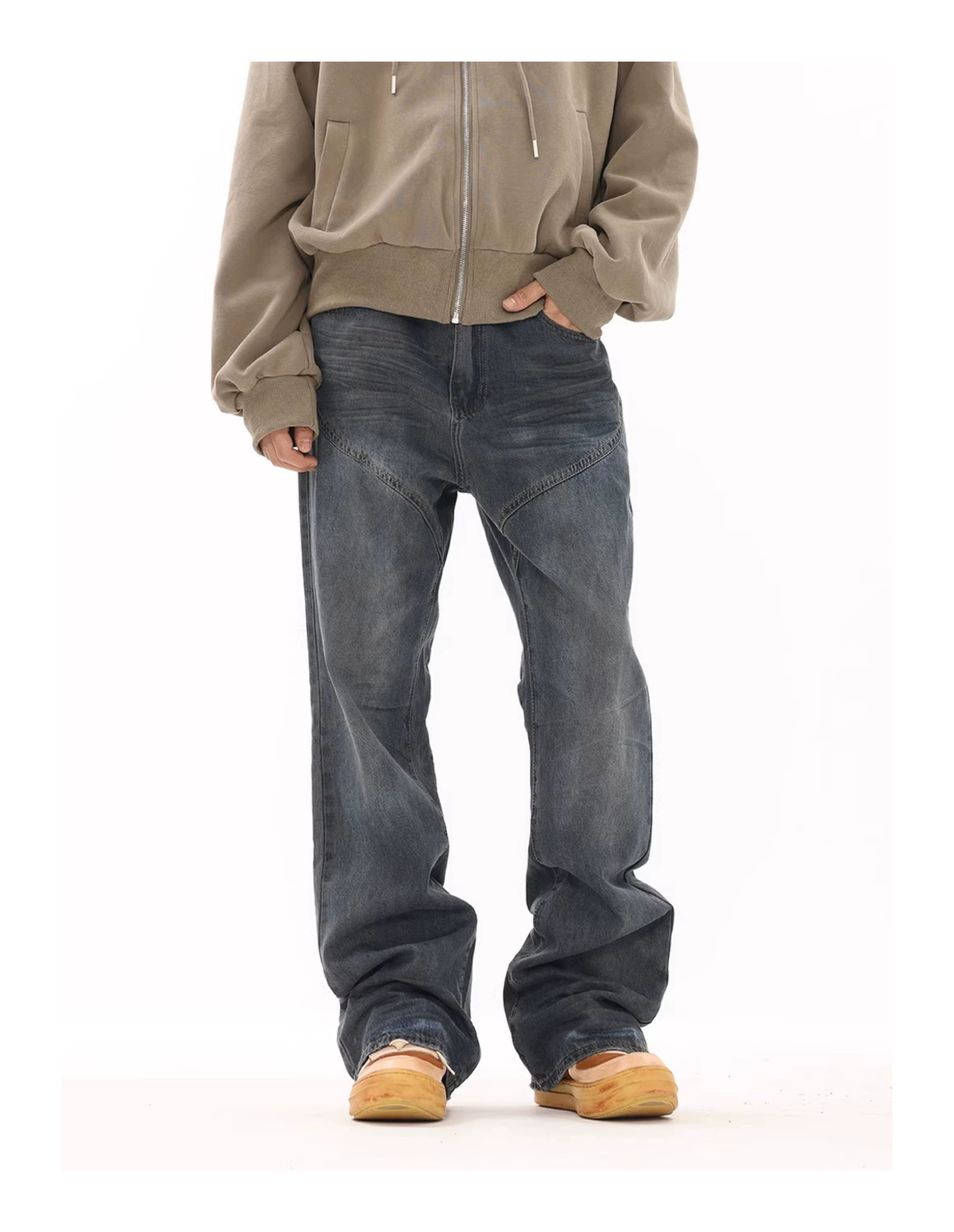 bootcut distressed hiphop patchwork jeans