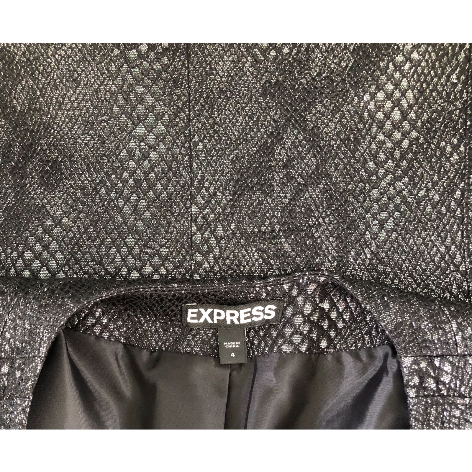 Express Express Blazer Jacket 4 Black Snake Metallic Hook Front 3/4 Sleeves Lapel Lined Size S / US 4 / IT 40 - 4 Thumbnail