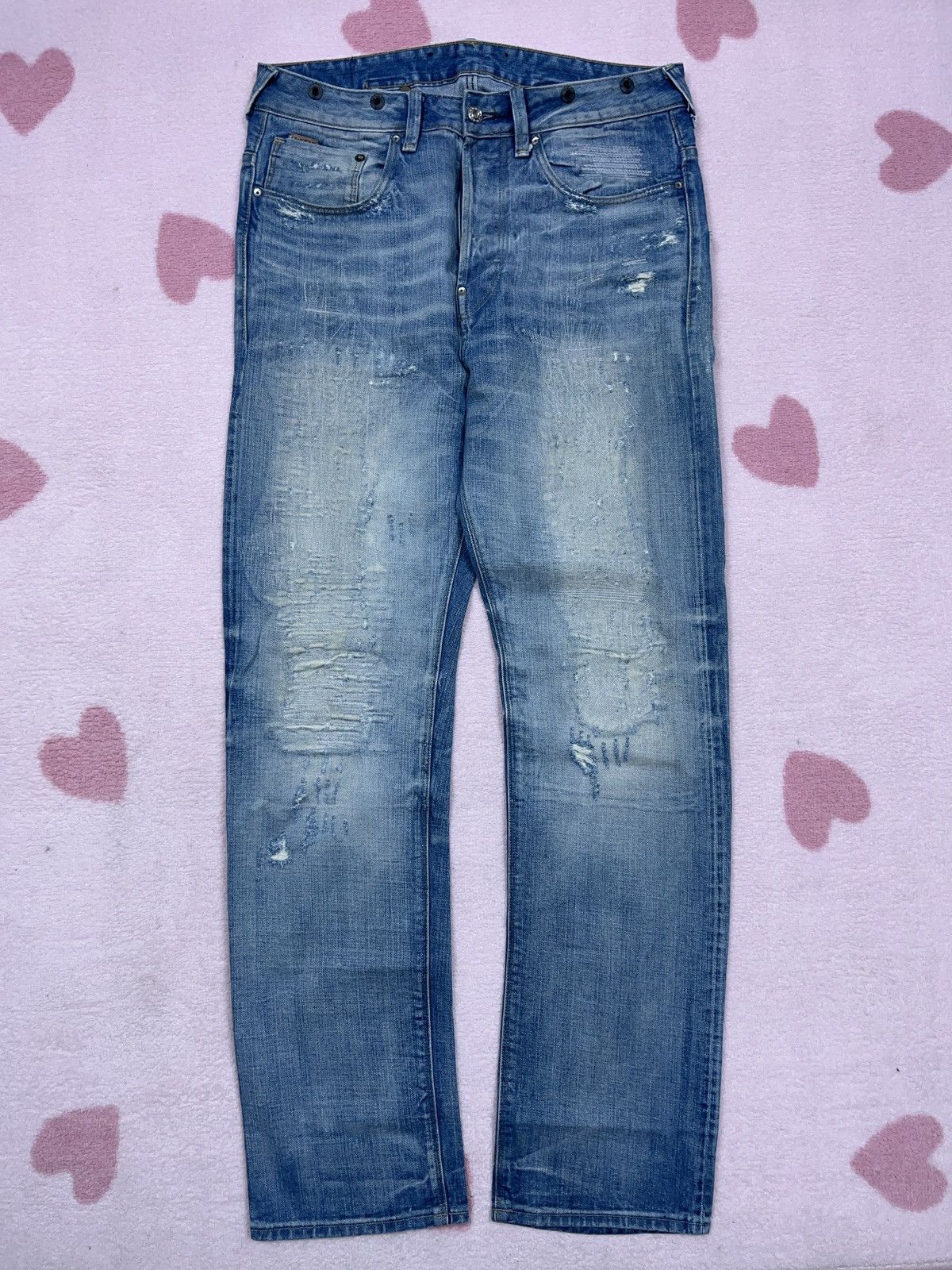 G-Star × Vintage ➕ vintage sick distressed g star raw light blue faded jeans Size US 33 - 1 Thumbnail
