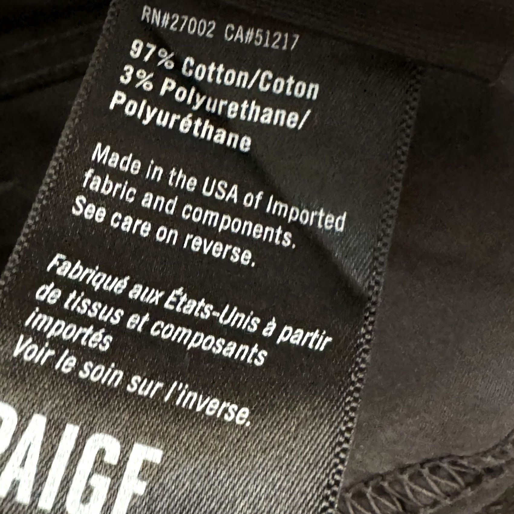 Paige Paige Jeans Mens 33 Grey Slim Straight Denim 5-Pocket Mid-Rise Stretch Casual Date Night Weekend M99 Size US 33 - 6 Thumbnail