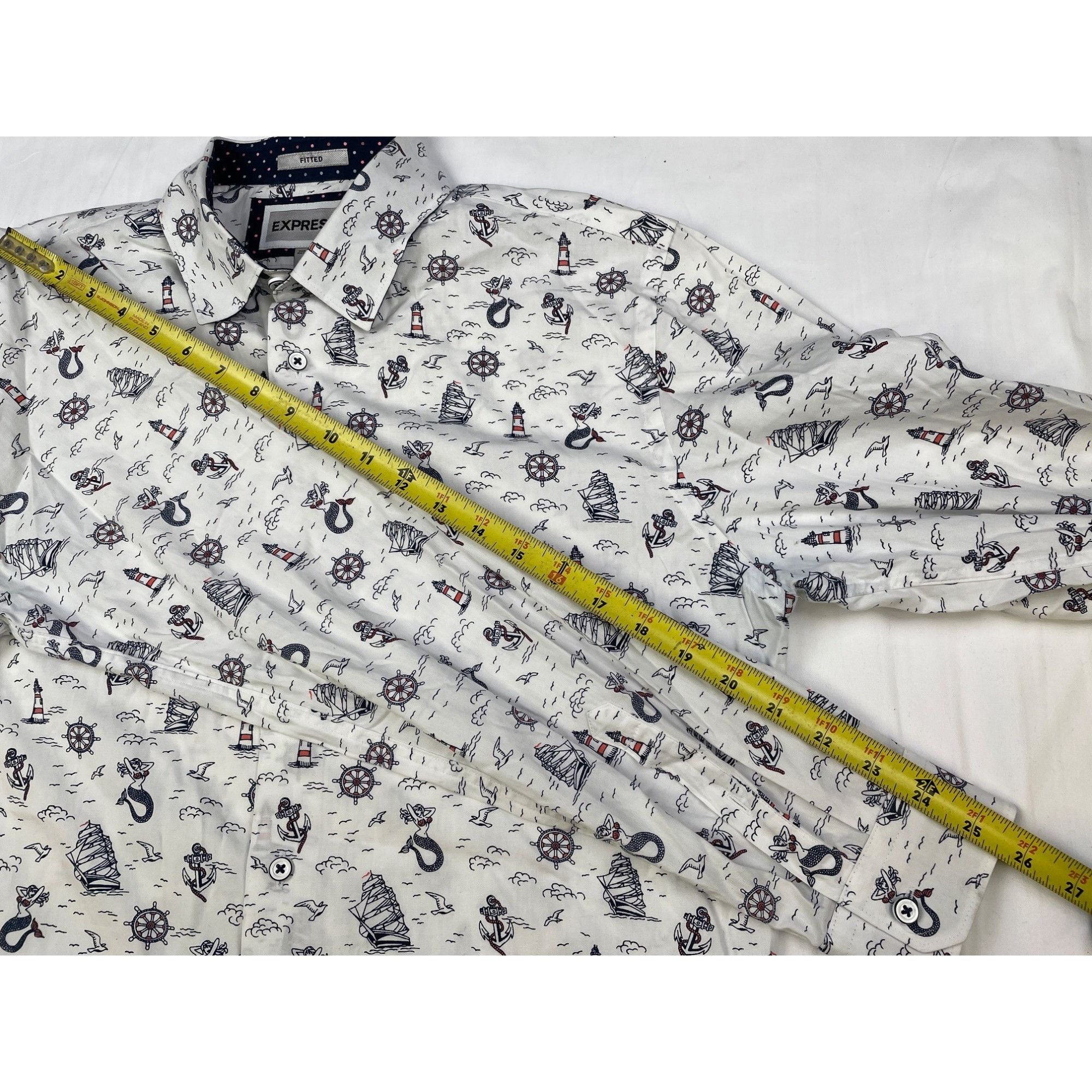 Express Express Men's White Nautical Button up Shirt Long Sleeves Si Size US M / EU 48-50 / 2 - 7 Thumbnail