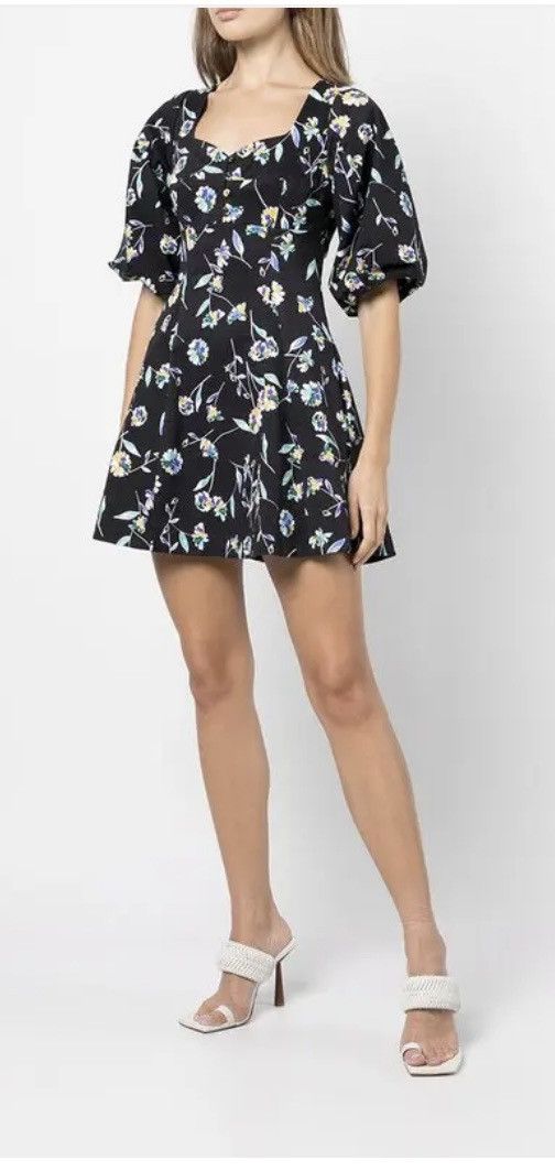 NICHOLAS NICHOLAS Lydia Black Floral Print Mini Short Puff Sleeves Size L / US 10 / IT 46 - 12 Thumbnail
