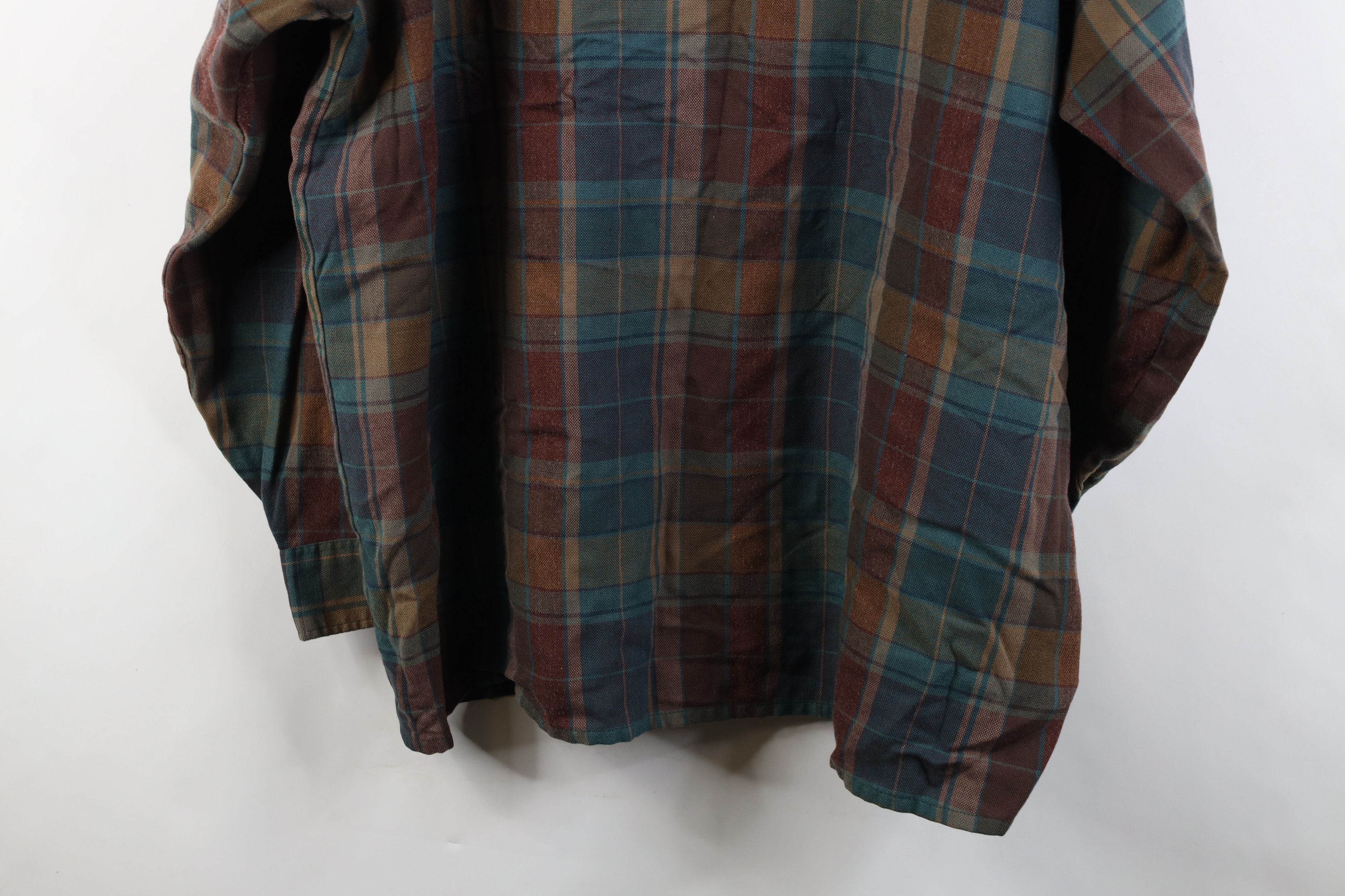 Vintage Vintage 90s Streetwear Tone Knit Collared Button Shirt Plaid Size US XXL / EU 58 / 5 - 10 Thumbnail