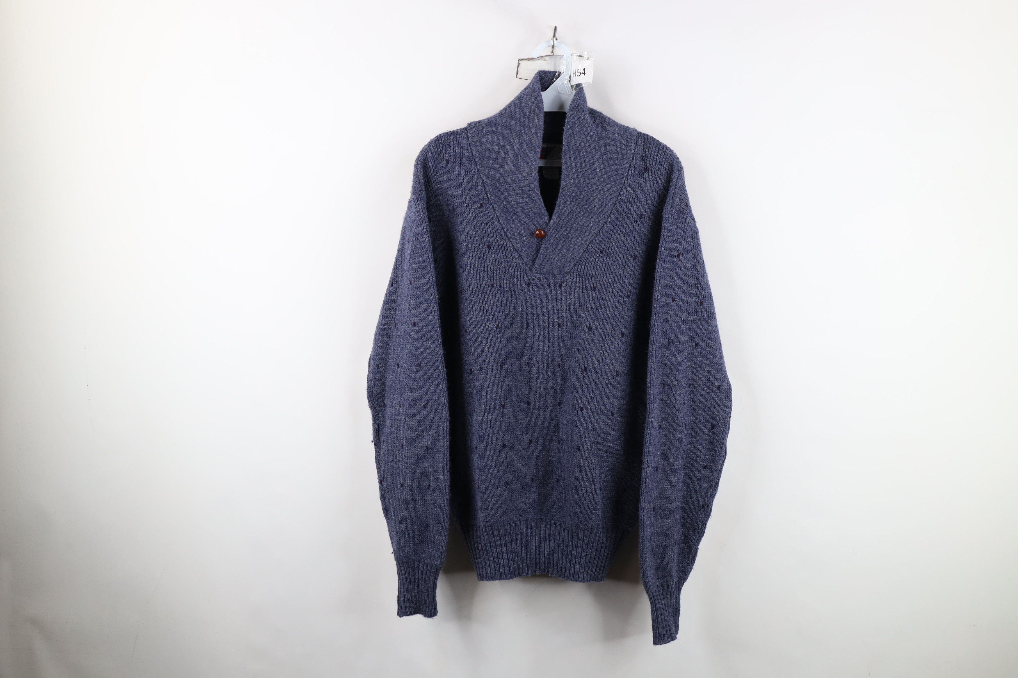 Vintage Vintage 90s Streetwear Wool Ribbed Knit Shawl Sweater Blue Size US M / EU 48-50 / 2 - 1 Thumbnail