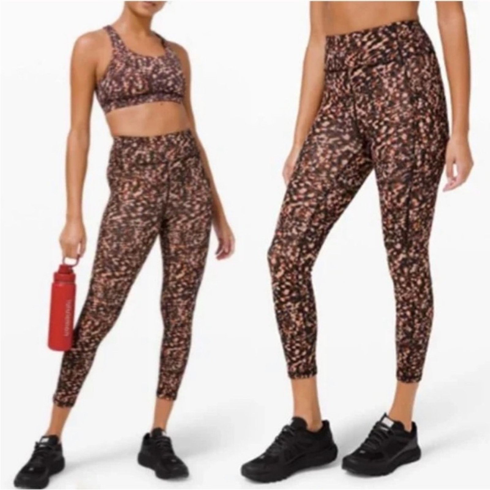 Lululemon LULULEMON Back Tan Print High Rise Cropped Ankle Leggings Size 26" / US 2 / IT 38 - 1 Thumbnail