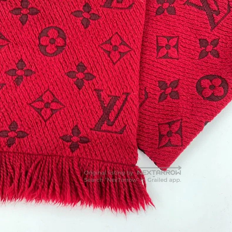 Louis Vuitton Louis Vuitton Red logo jacquard full print wool fringe sca Size ONE SIZE - 5 Thumbnail