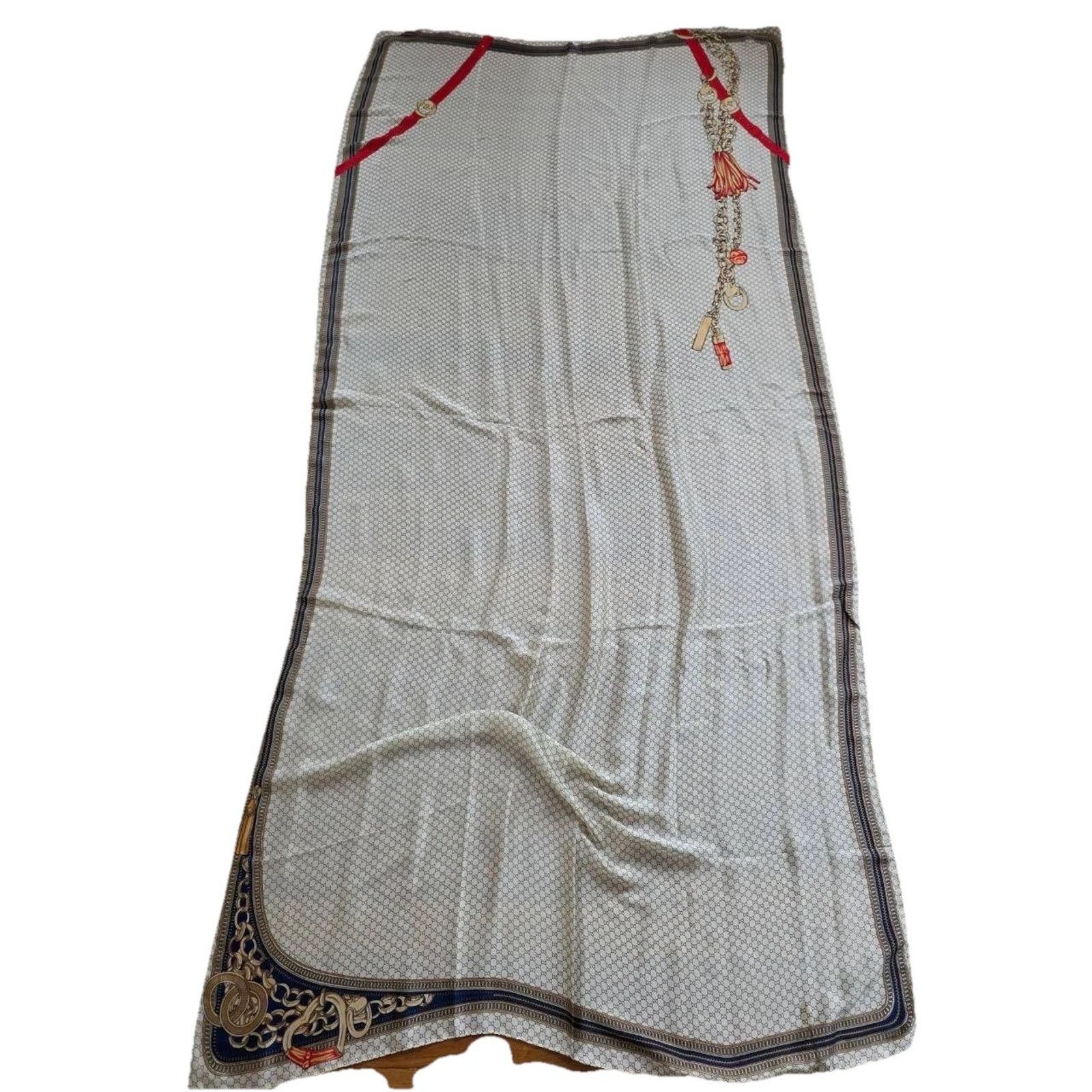 & Other Stories Vintage Silk Long Cream Strap & Chain Print Scarf A001506 Size 26 - 8 Thumbnail