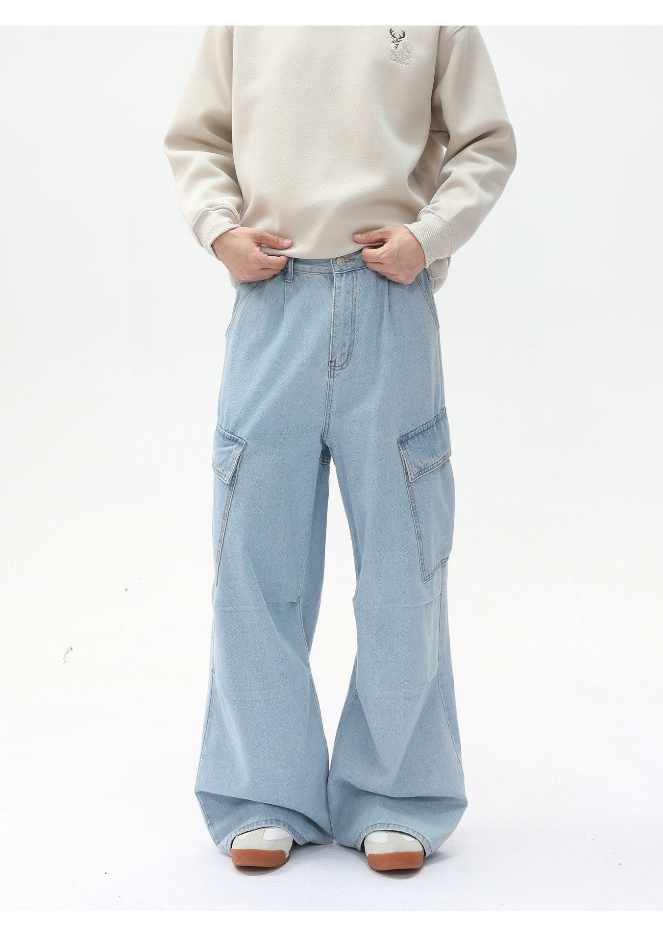 Jean High street patchwork multi-pocket wide-leg work jeans Size US 32 / EU 48 - 2 Thumbnail