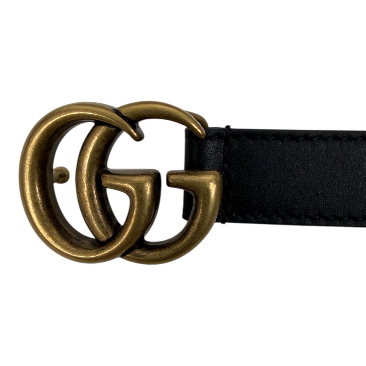 Gucci GG Logo Buckle Marmont Thin Belt Black Smooth Leather Size 80cm/32\