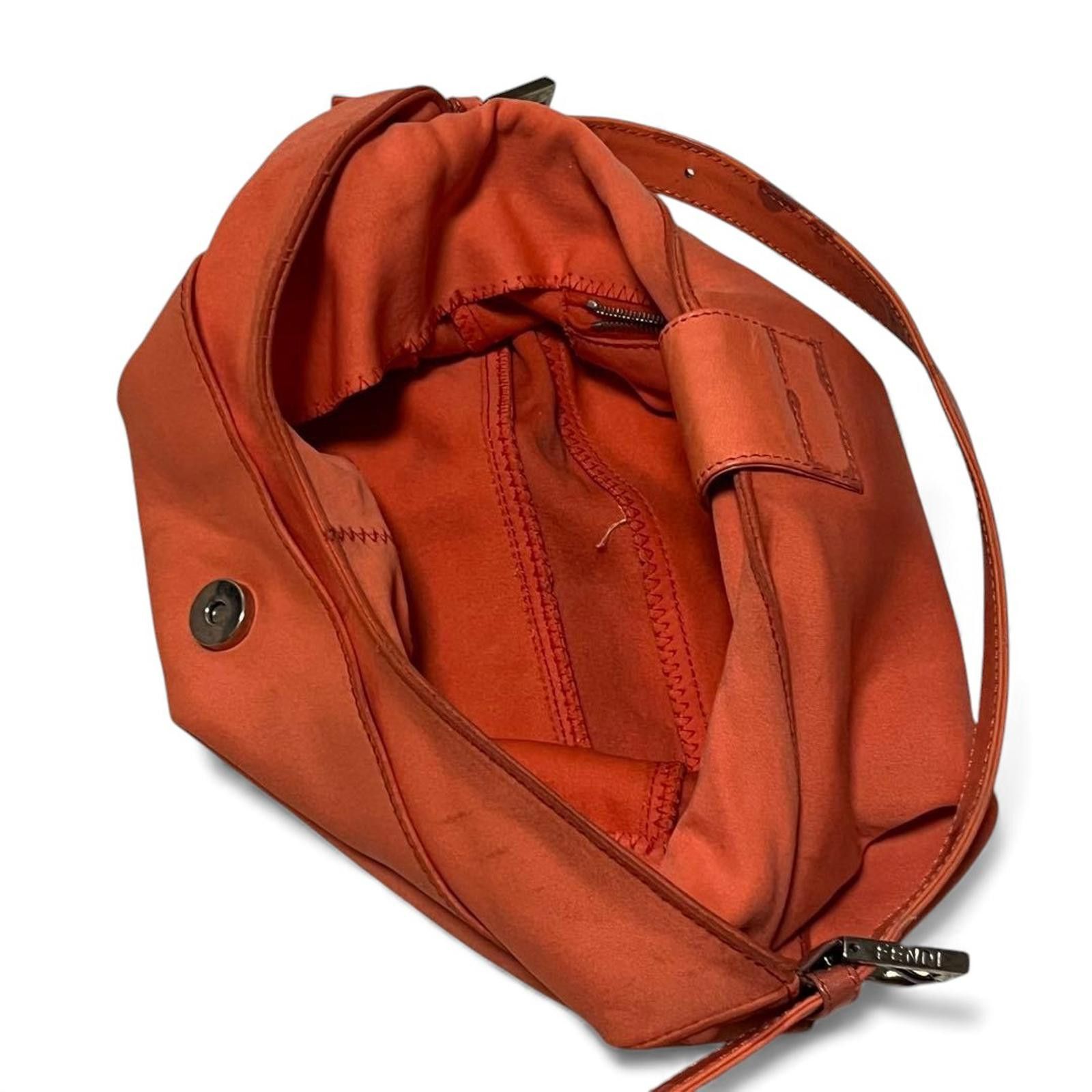Fendi Fendi - Orange Nylon Leather Shoulder Bag Silver Buckle Size ONE SIZE - 3 Thumbnail
