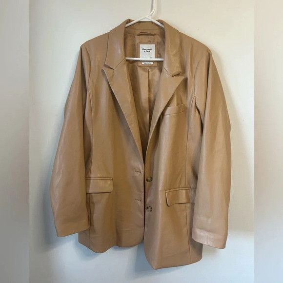 Abercrombie & Fitch Abercrombie & Fitch Vegan Leather Tan Blazer Size XL / US 12-14 / IT 48-50 - 1 Thumbnail