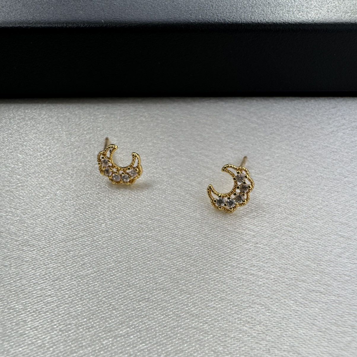 Designer Small CZ Moon Stud Earrings for Women Size ONE SIZE - 2 Thumbnail