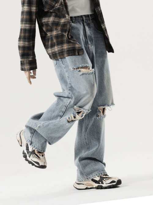 Japanese Brand × Jean Loose men's high street ripped wide-leg jeans Size US 32 / EU 48 - 5 Thumbnail