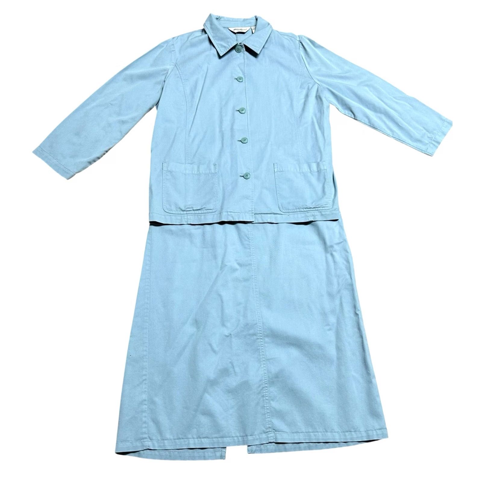 Eddie Bauer VINTAGE Eddie Bauer Women's Skirt Suit Light Blue 14P Long Sleeve 2 Piece Size L / US 10 / IT 46 - 2 Thumbnail