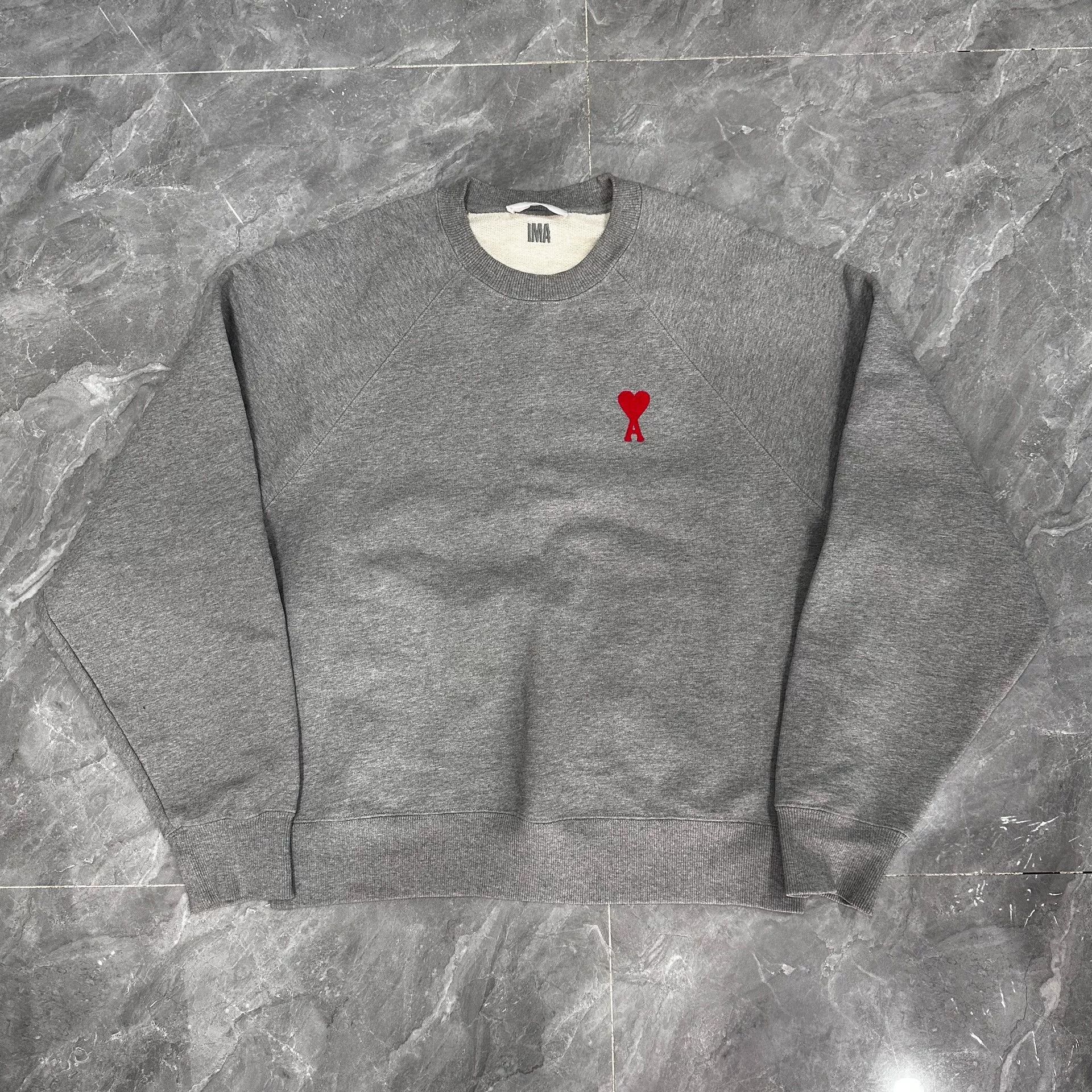 AMI Gray Sweatshirt with Red Heart Embroidery Size US XL / EU 56 / 4 - 1 Thumbnail