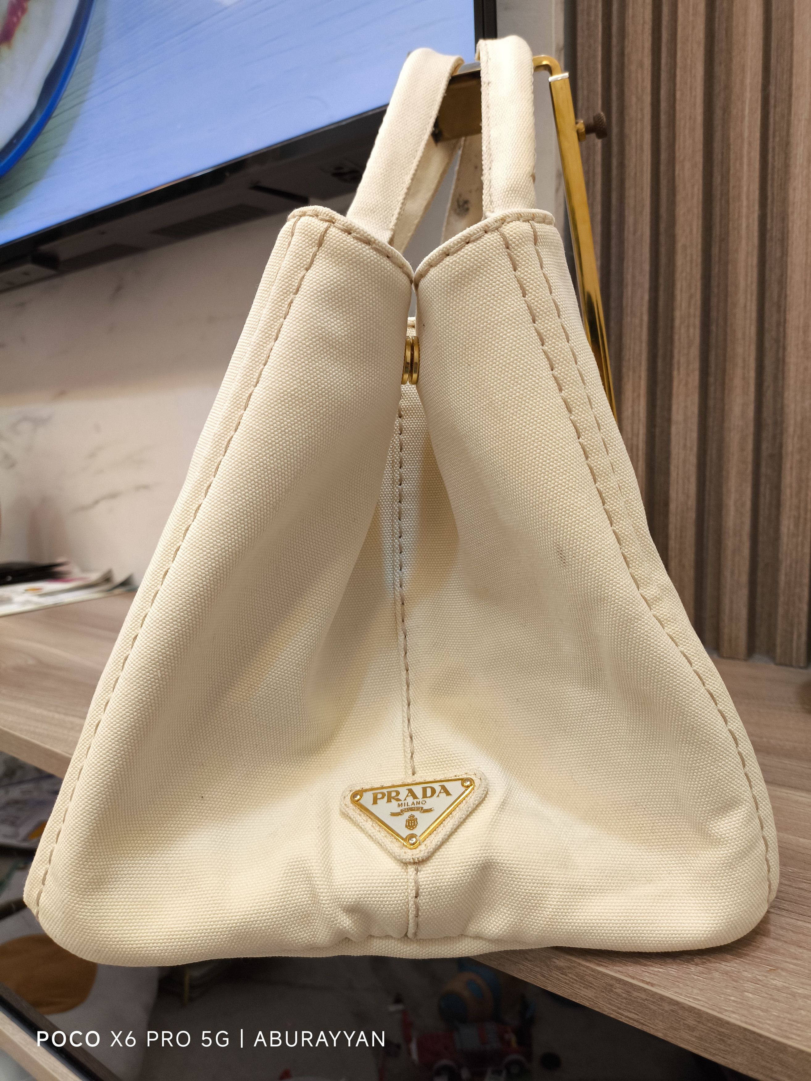 Prada Prada White Canapa Logo Canvas Satchel Black Size ONE SIZE - 3 Thumbnail