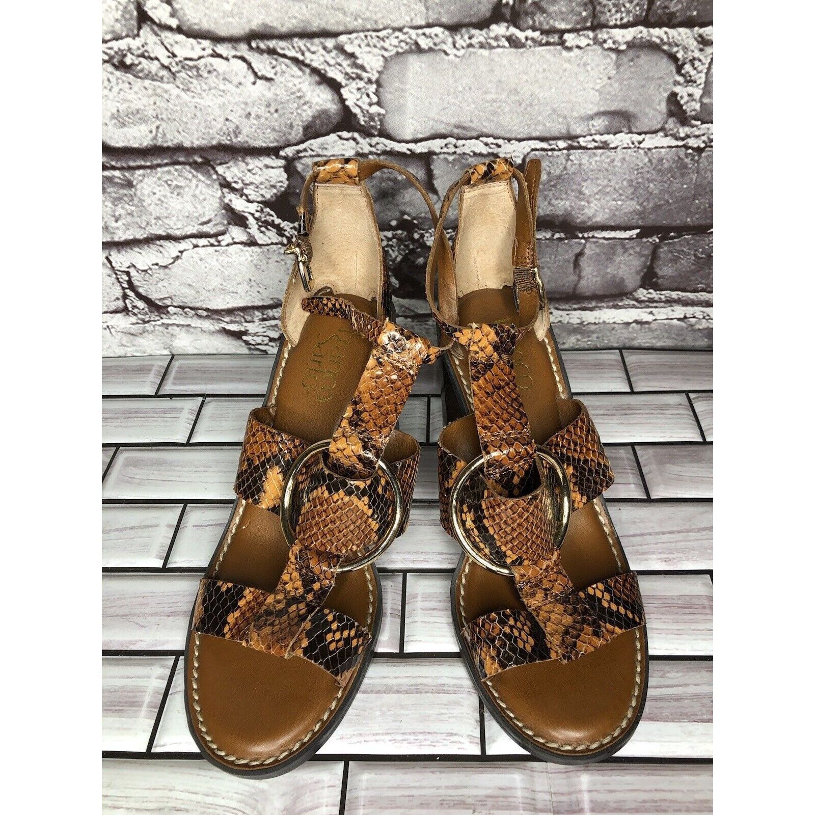 Other Franco Sarto Dandelion Snake Print Ankle Strappy Brown Leath Size US 6 / IT 36 - 2 Thumbnail