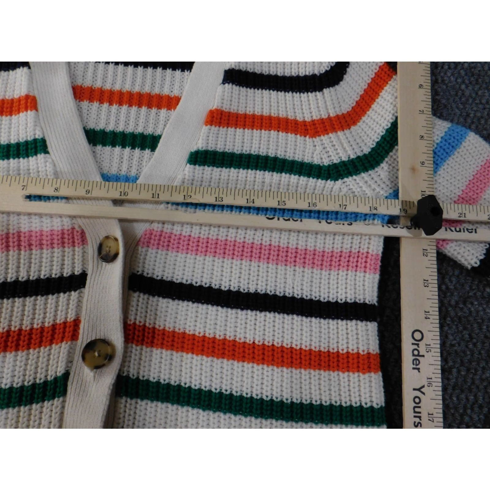 Loft LOFT Cardigan Sweater White Striped V-Neck Knit Long Sleeve M Regular Women Size M / US 6-8 / IT 42-44 - 7 Thumbnail