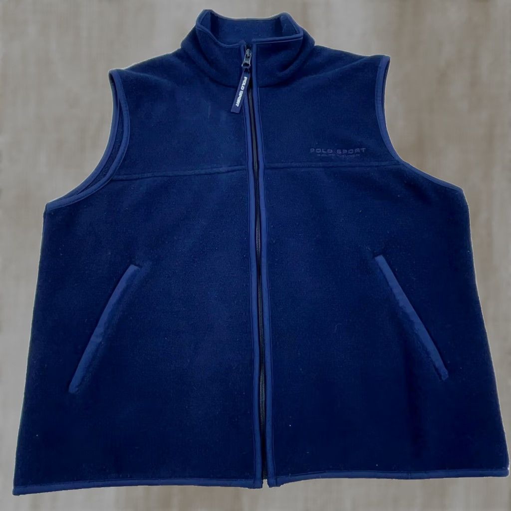 Ralph Lauren VINTAGE Ralph Lauren Vest Men M Navy Blue Fleece Zip Mock Neck Cotton Polyester Jacket Polo Golf Size US M / EU 48-50 / 2 - 1 Thumbnail