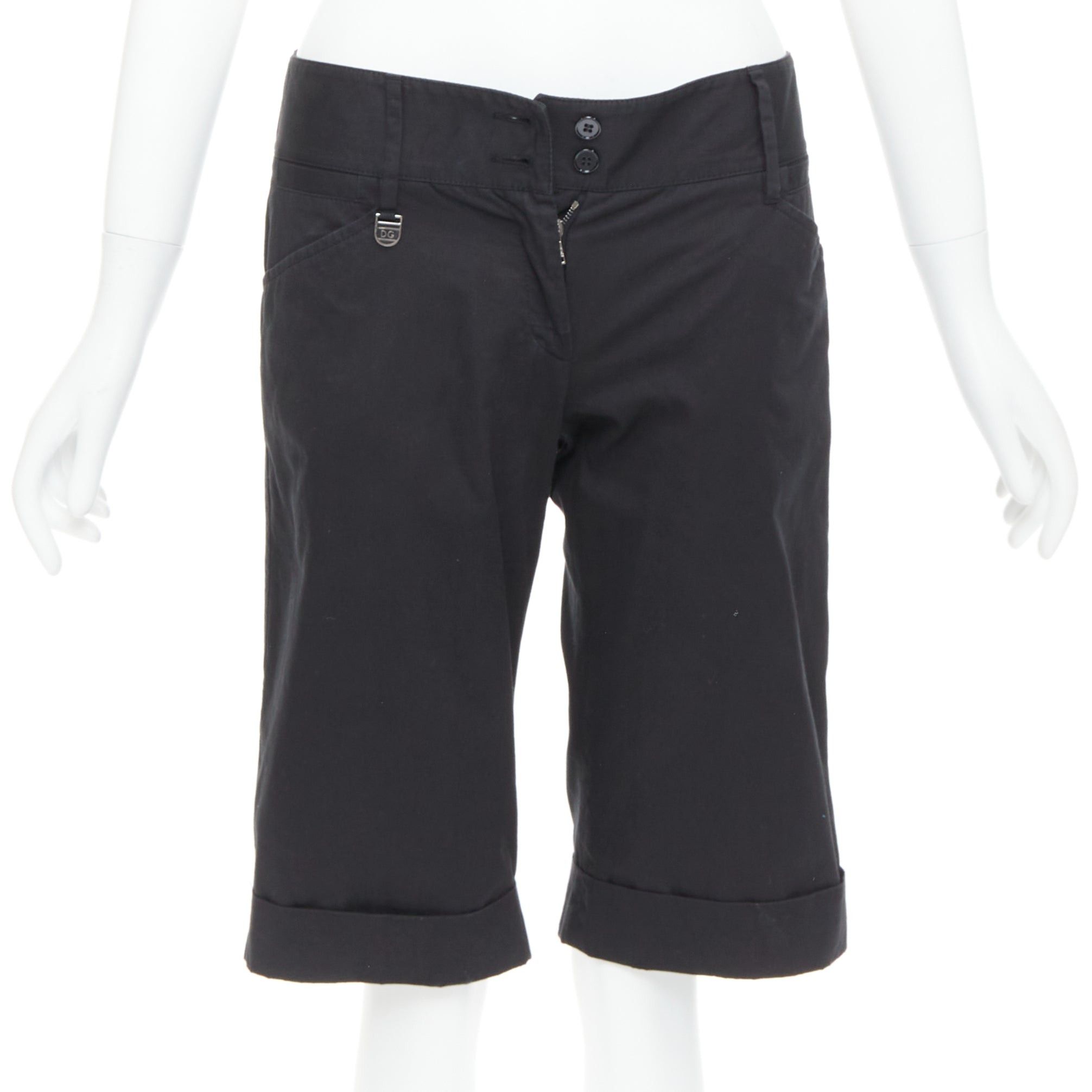 Dolce & Gabbana DOLCE GABBANA black cotton silk DG charm cuffed bermuda shorts IT38 XS Size 26" / US 2 / IT 38 - 1 Thumbnail