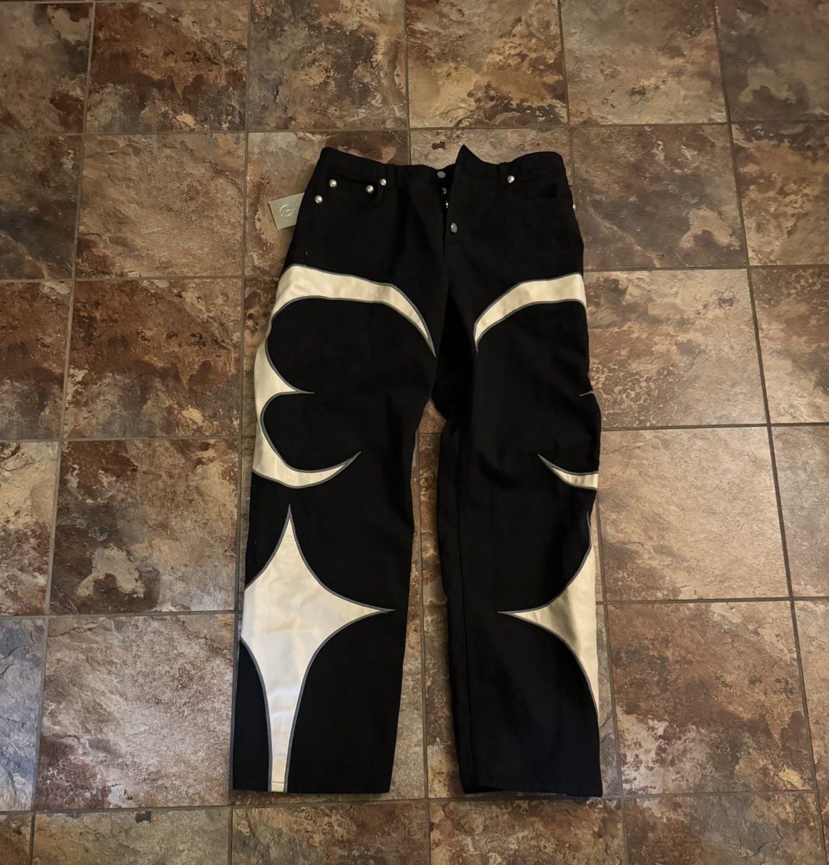 Thug Club Leather Washing Denim Jeans in Black