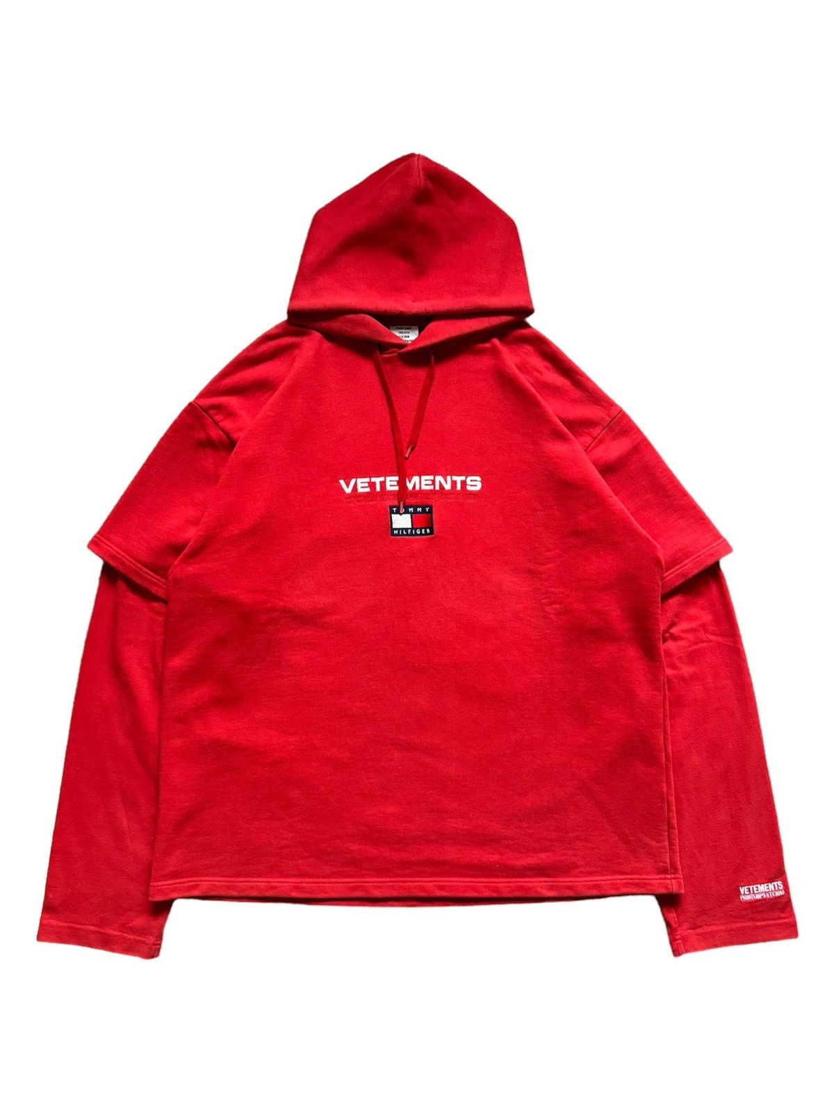 Pre-owned Vetements X Tommy Hilfiger Ss18 Oversized Layered Hoodie In Red