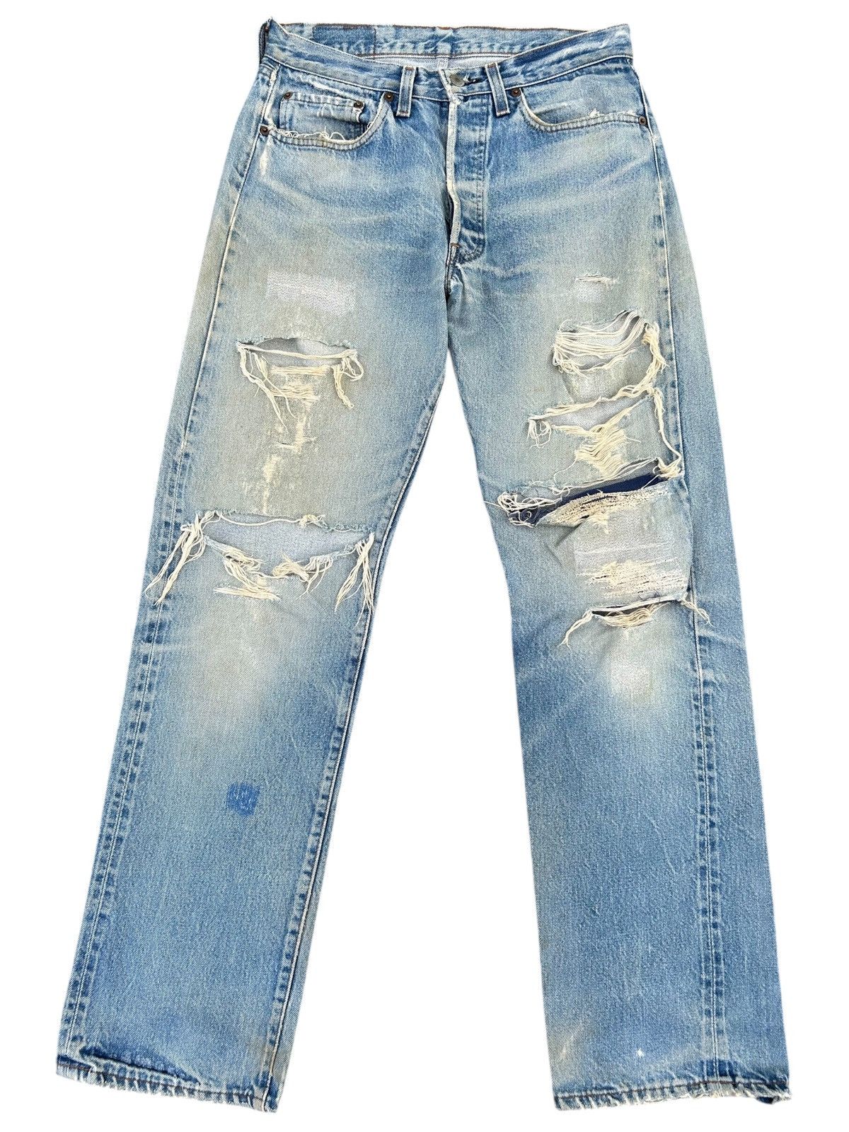 Levi's Vintage Clothing 80's THRASHED Levi's 555 Reconstructed Repair Denim Size US 30 / EU 46 - 1 Thumbnail