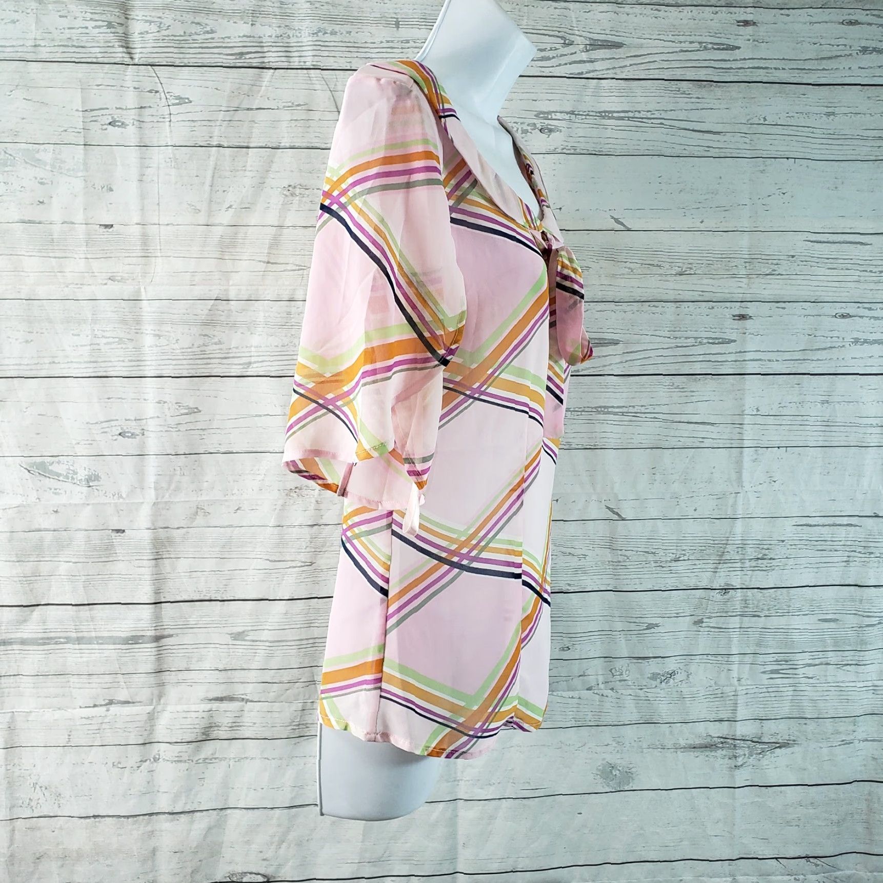 Vintage Tulle Blouse Shirt Pink M Semi Sheer Womens Top Sz Medium, Short Sleeve, Polyester, Basic, Sheer, 18.5" Width, 22.5" Length, Womens Size M / US 6-8 / IT 42-44 - 3 Thumbnail