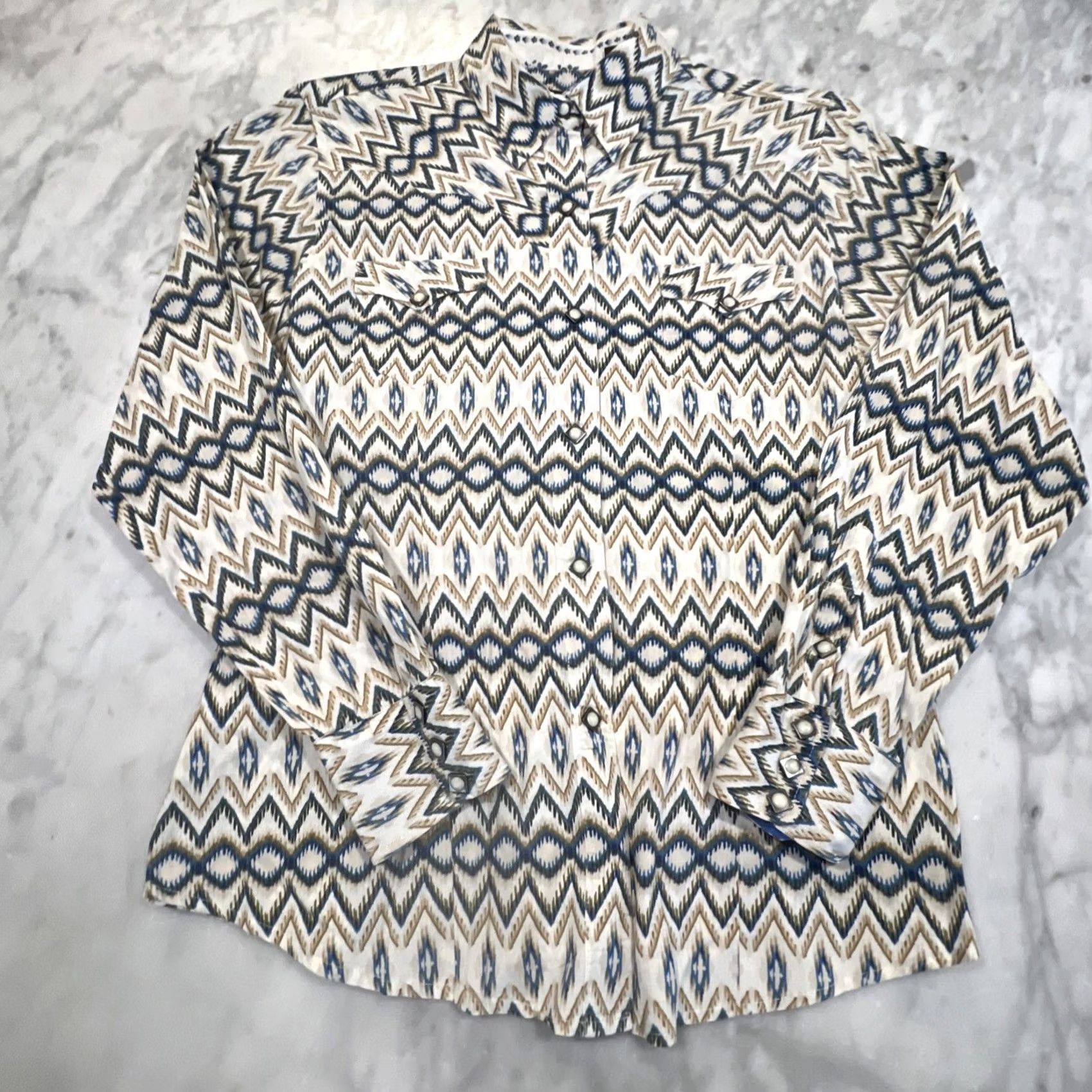 Roper Roper Pearl Snap Shirt Women Large Western Diamonds Southwest Geometric Cowgirl Size L / US 10 / IT 46 - 2 Thumbnail