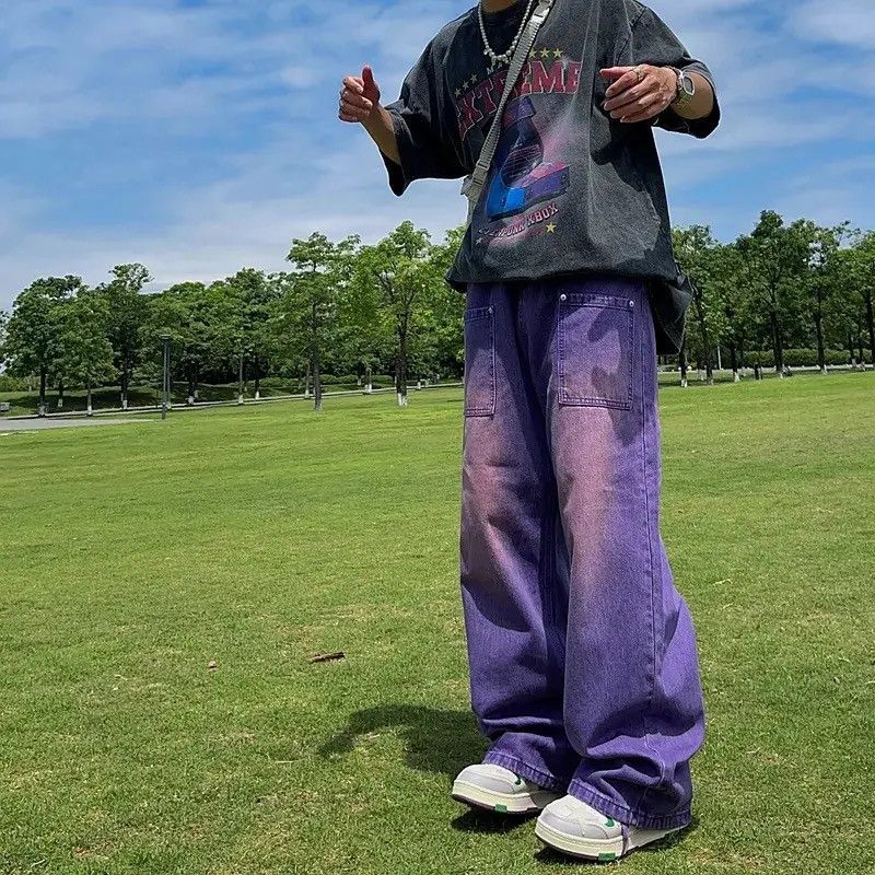 Jean × Vintage Purple Y2K Jeans Men Casual Streetwear Retro Size US 30 / EU 46 - 1 Thumbnail