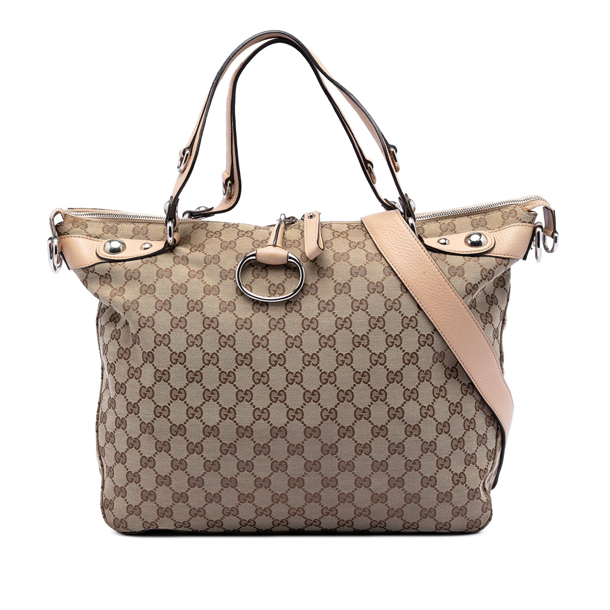 Gucci Large GG Canvas Icon Bit Satchel in Beige, Women's