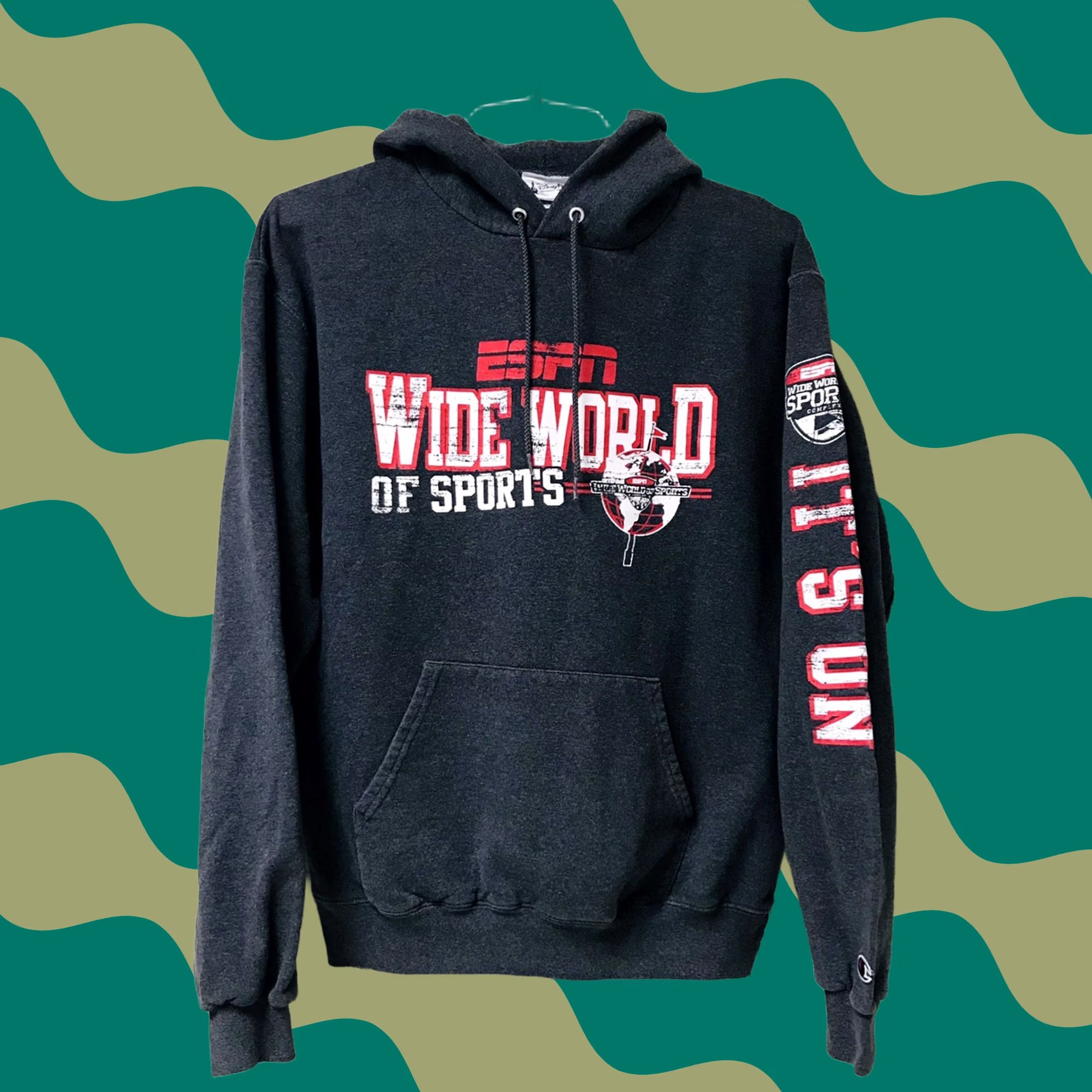 Disney VINTAGE ESPN Champion Disney Parks Men Hoodie Graphic Pullover M Gray Distressed IT’S ON Kangaroo Pocket 1990s Retro Sports Logo Mens Size US M / EU 48-50 / 2 - 1 Thumbnail