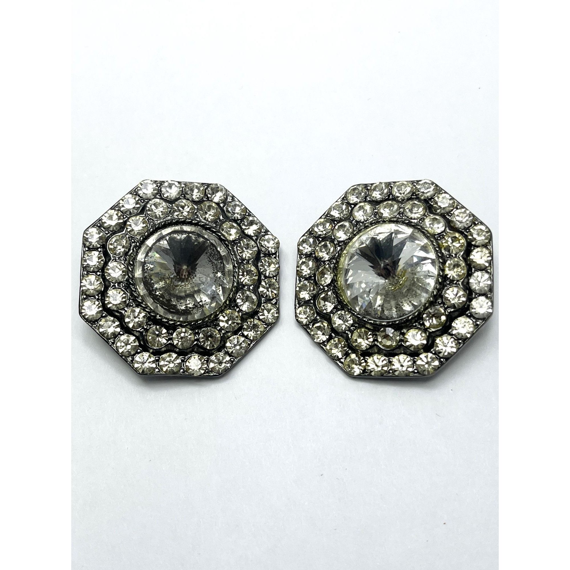 Vintage Octagon Rhinestone Earrings