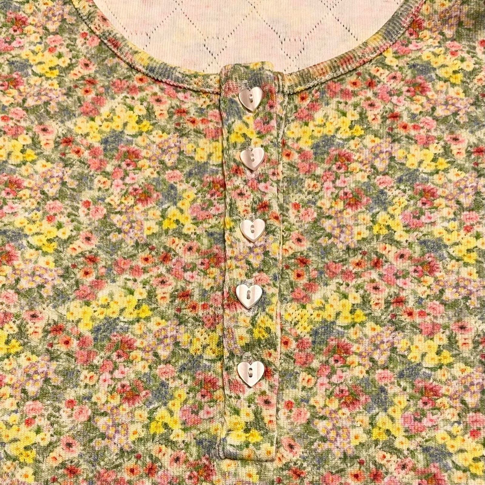LoveShackFancy LoveShackFancy Anaya Long Sleeve Floral print Henley Top XS Size XS / US 0-2 / IT 36-38 - 7 Thumbnail