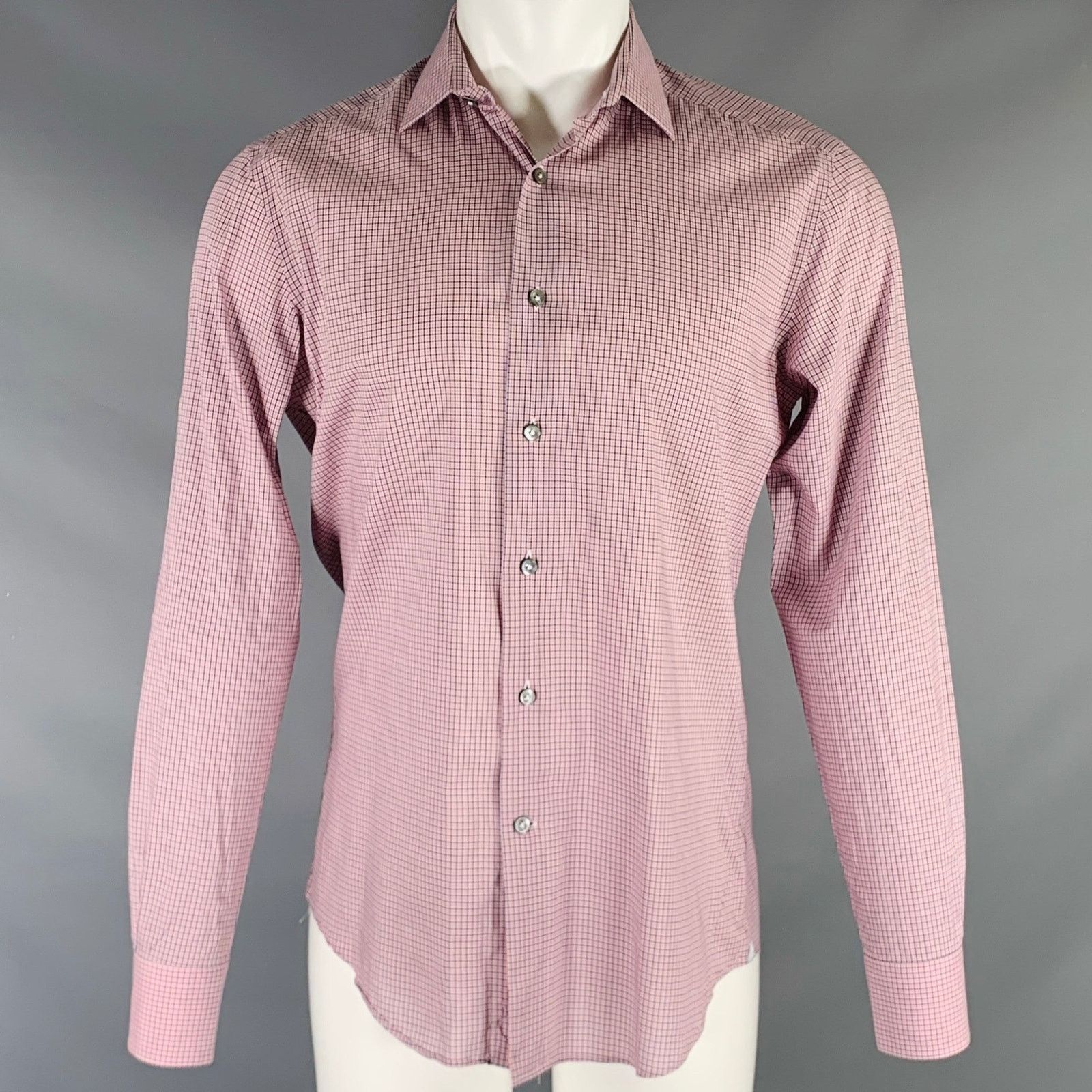Size S Red Blue White Checkered Cotton Long Sleeve Shirt