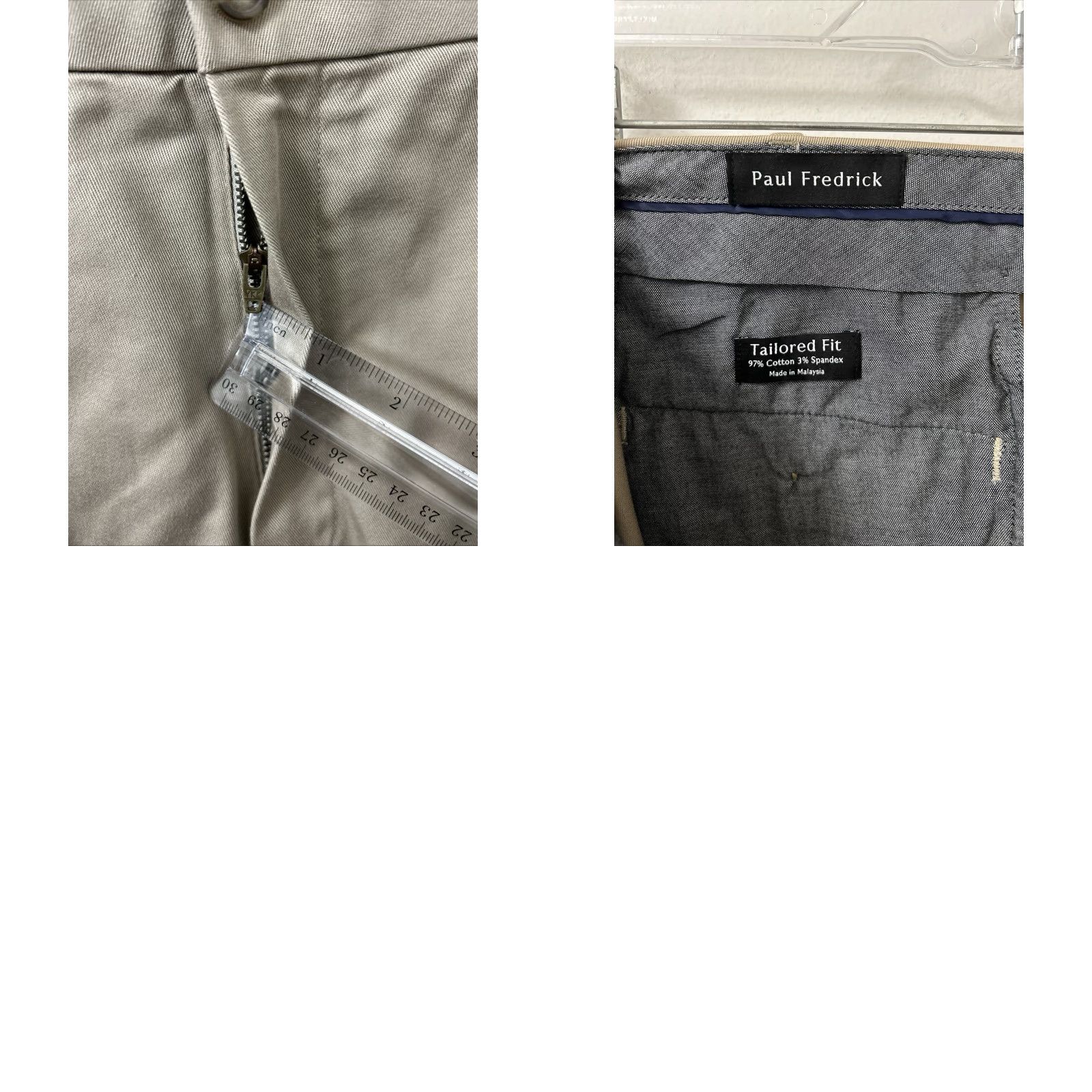 Vintage Paul Fredrick Pants Mens 42x28 Tan Khaki Tailored Fit NWT Zipper Button Chino Stretch Wrinkle Resistant Cotton Blend 5-Pocket Size US 42 / EU 58 - 9 Thumbnail