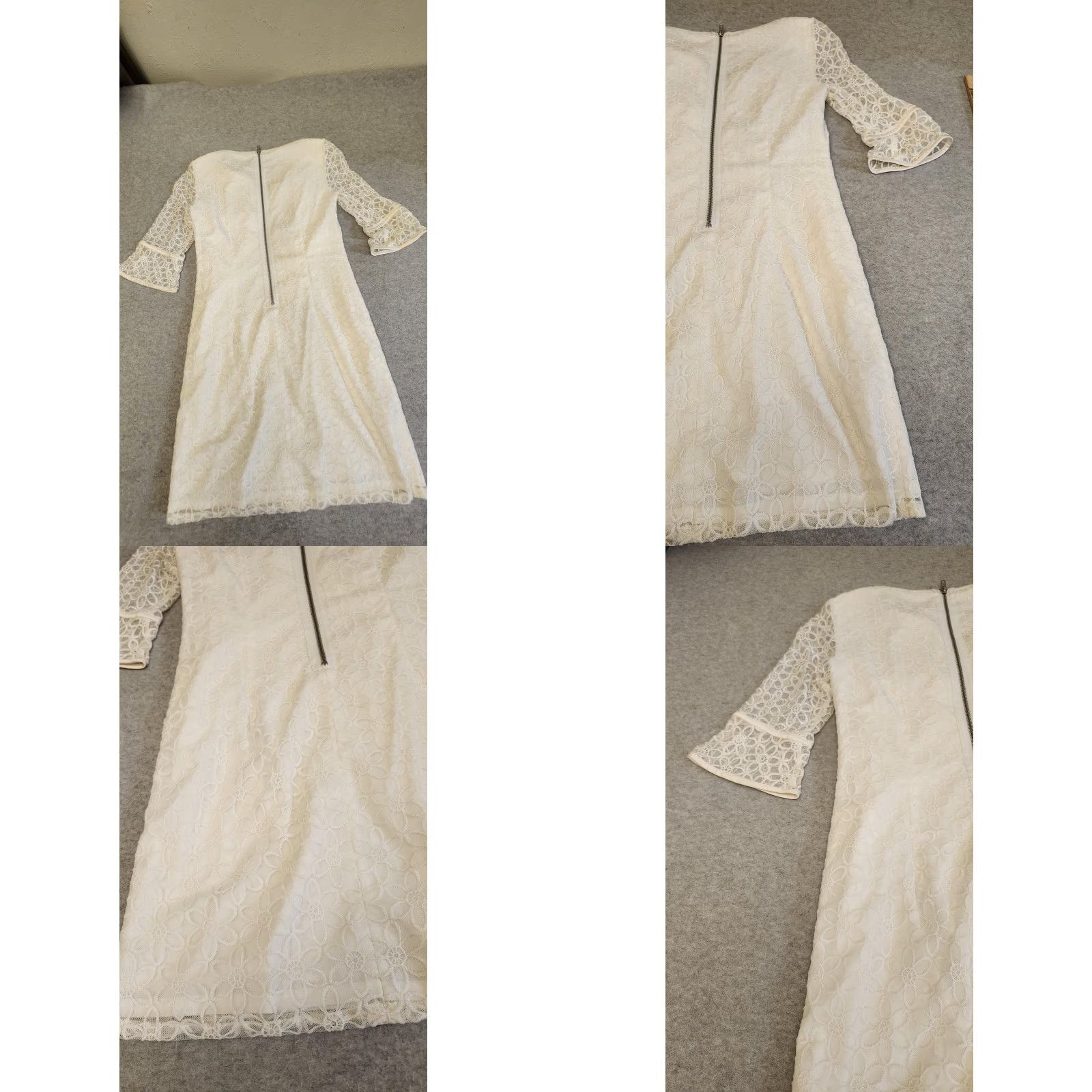 Adrianna Papell VINTAGE Adrianna Papell Dress Womens 4P Ivory Floral Lace Sheath Bell Sleeve Cocktail Size S / US 4 / IT 40 - 9 Thumbnail