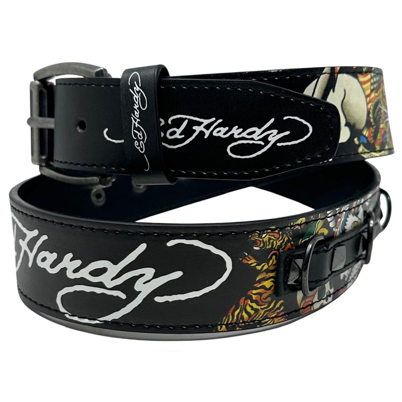 Ed Hardy Ed Hardy Men's Skull Tiger Print With Rivet Studs & D-Rings Size 40 - 1 Thumbnail