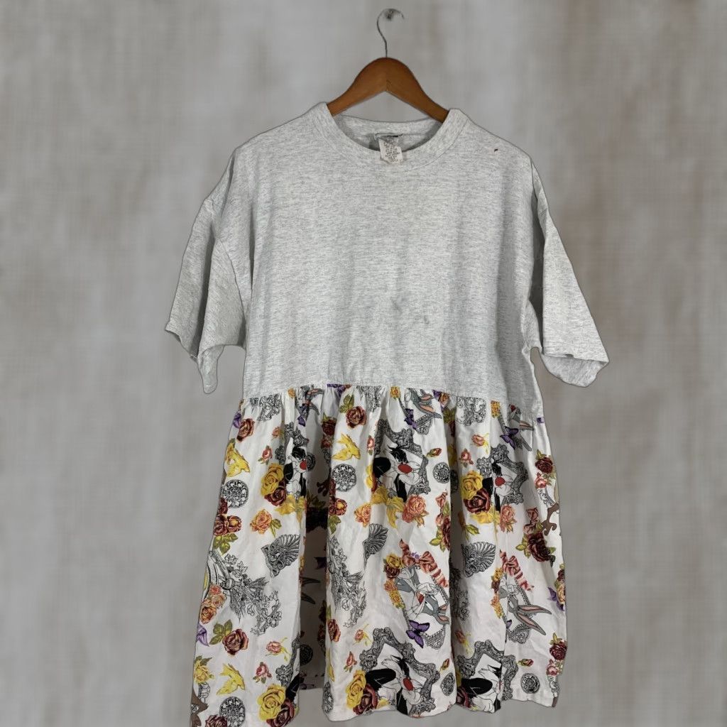Vintage VINTAGE Looney Tunes Women's Shirt Dress L Gray Cotton 80s 90s American Tweety Bird Dress Shirt Womens Size L / US 10 / IT 46 - 1 Thumbnail