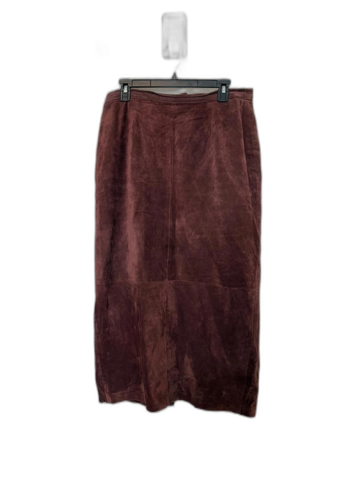 Designer Vintage 80s 90s suede dark brown/burgundy long skirt Size 36" / US 14 / IT 50 - 1 Thumbnail