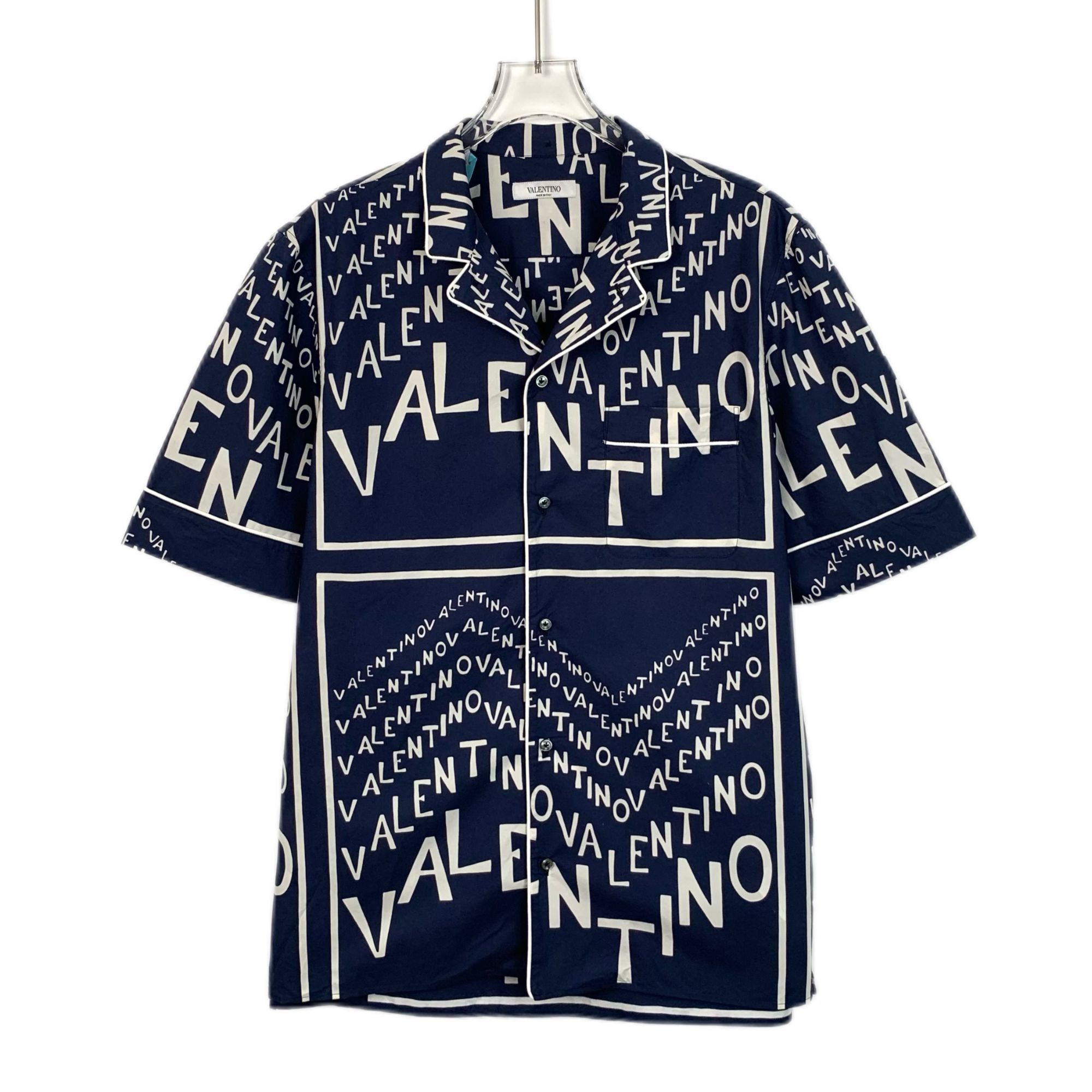 Valentino Valentino Navy & White Logo Print Cotton Shirt Size 15.5 Size US XXS / EU 40 - 1 Thumbnail
