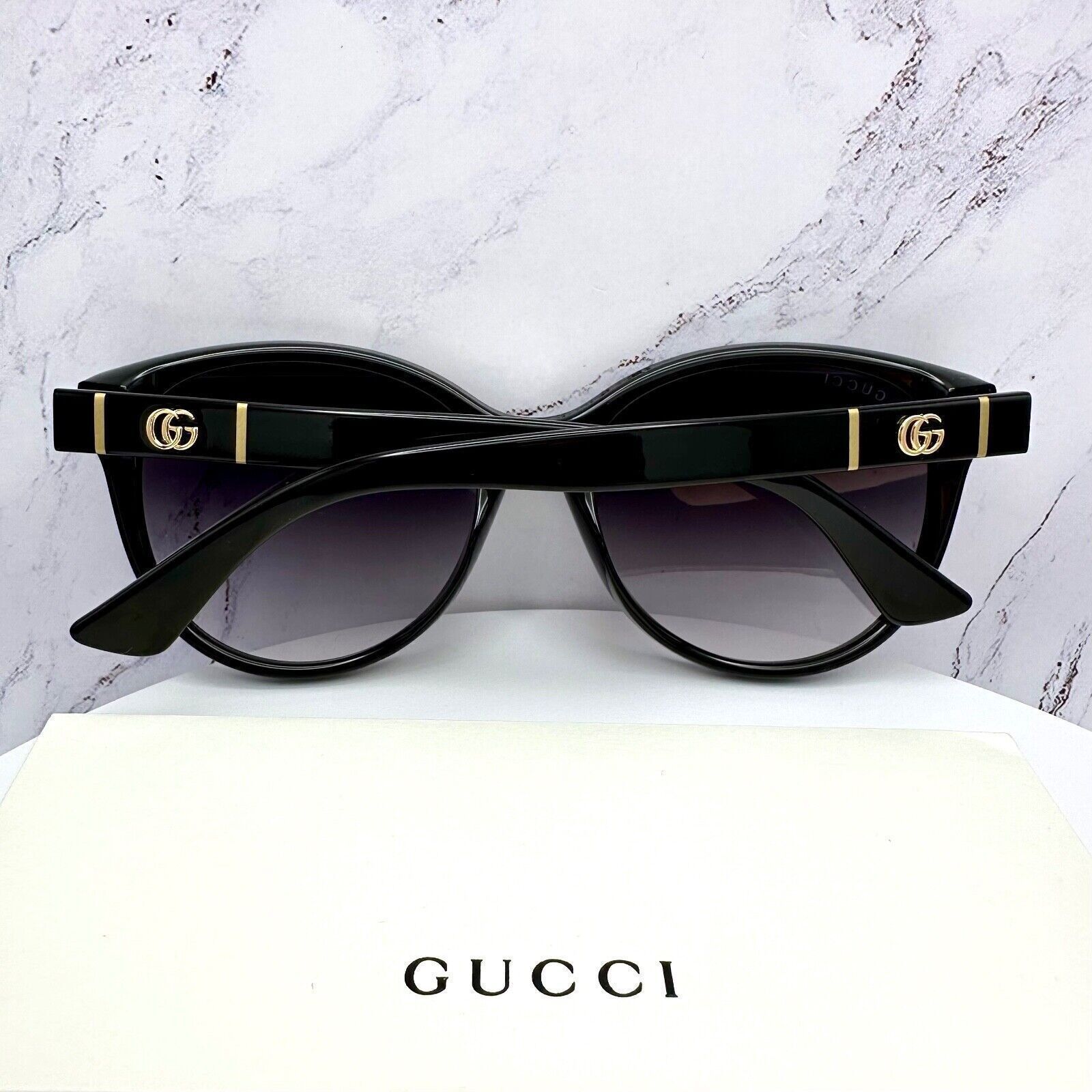 Gucci New Gucci Sunglasses Black Acetate Round Gold Metal GG Logo Size ONE SIZE - 20 Thumbnail