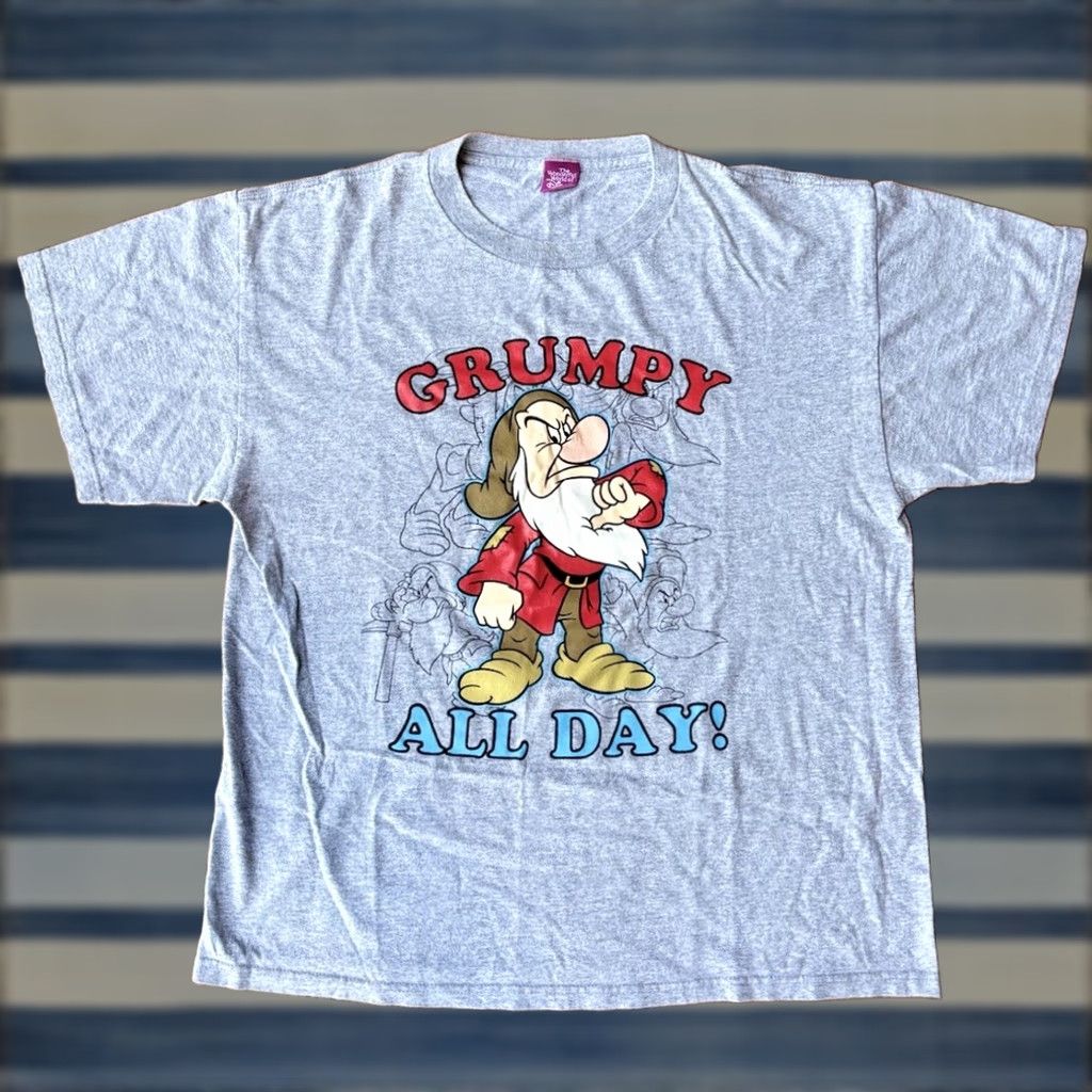 Disney VINTAGE Disney Snow White Grumpy All Day Dwarf T-Shirt Gray M/L Crew Neck Short Sleeve Men Regular Size US L / EU 52-54 / 3 - 1 Thumbnail