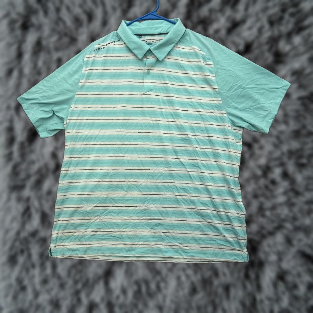 Under Armour Under Armour Polo Shirt Mens 2XL Blue Striped HeatGear Loose Fit Golf SS 1306112 Size US XXL / EU 58 / 5 - 1 Thumbnail