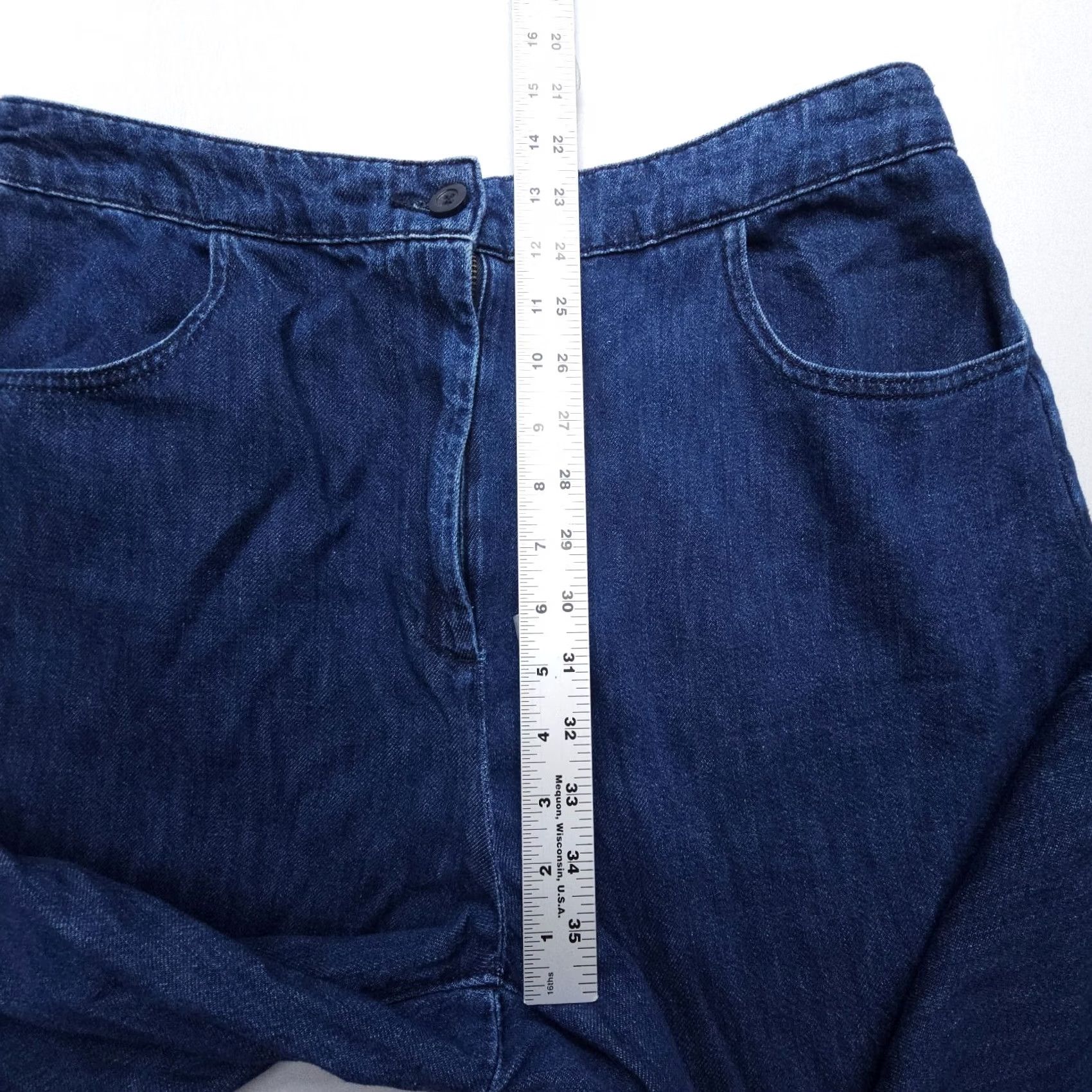 Zara Zara Jeans Womens Large Dark Wash High Rise Wide Leg Straight Crop Elastic Waist Fashion Denim 5-Pocket Relaxed Regular Size L Blue Cotton Size 36" / US 14 / IT 50 - 7 Thumbnail