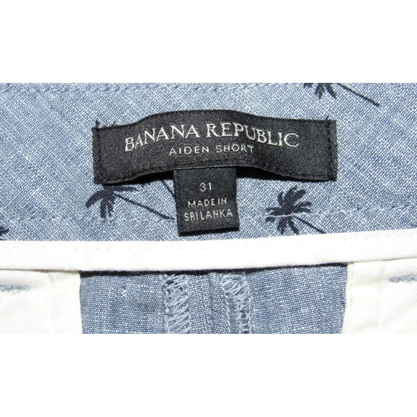 Banana Republic BANANA REPUBLIC Blue Palm Tree Printed 9" Linen Cotton Chino Aiden Shorts 31 Mens Size US 31 - 4 Thumbnail