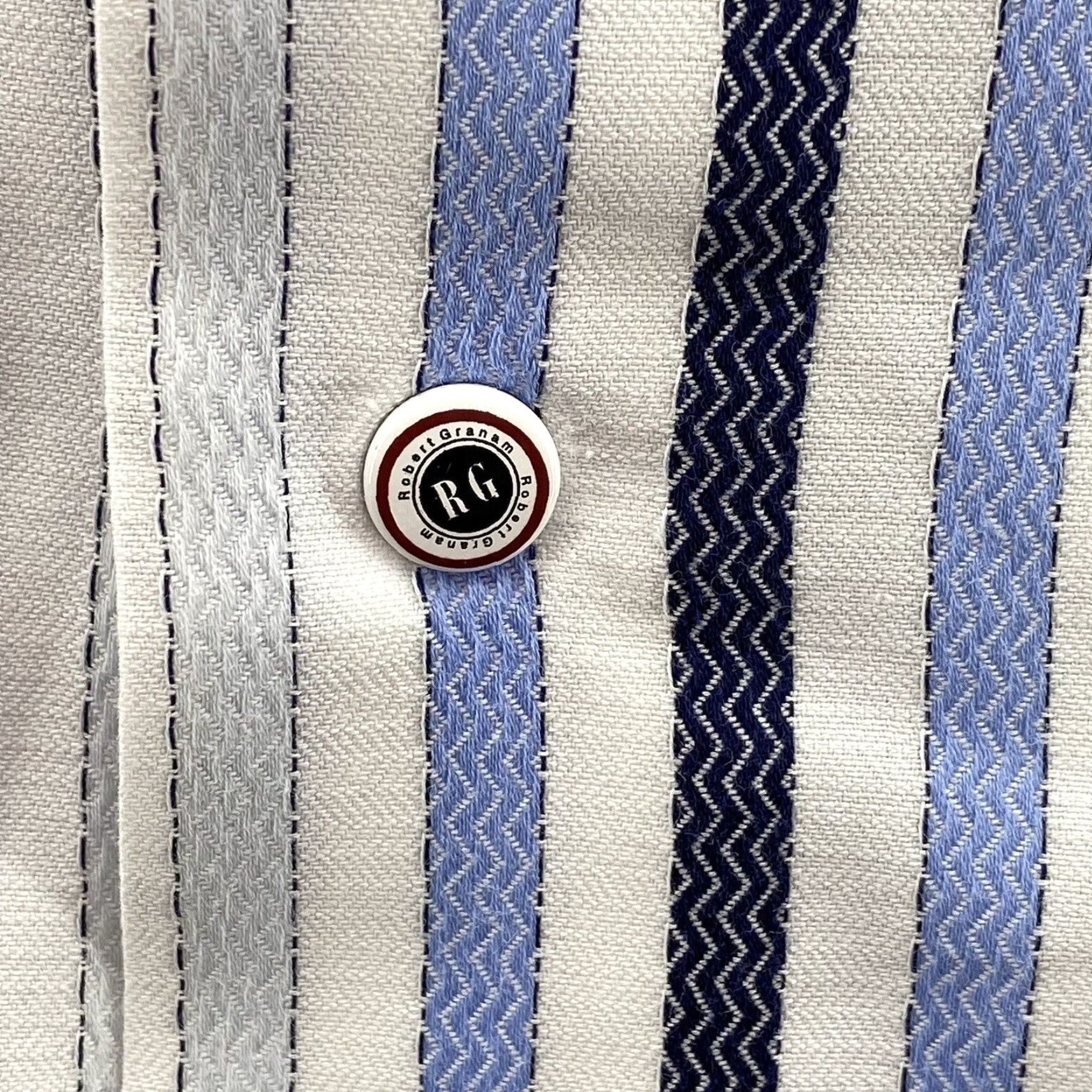Robert Graham Robert Graham Shirt Adult XL Blue Striped Flip Cuff Button Down Long Sleeve Mens Size US XL / EU 56 / 4 - 6 Thumbnail