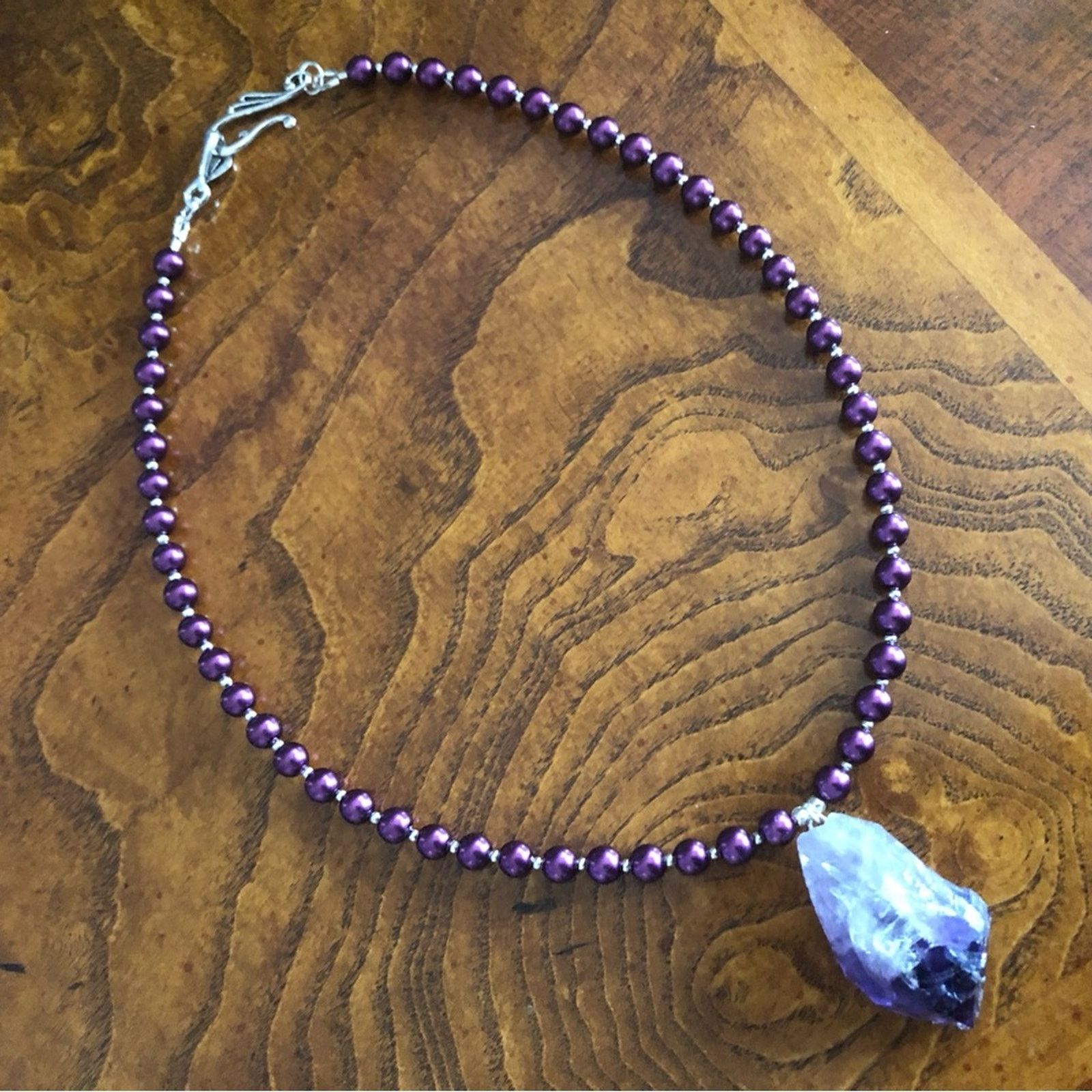 Handmade Handcrafted repurpose genuine amethyst slab Pearl necklace Size ONE SIZE - 9 Thumbnail